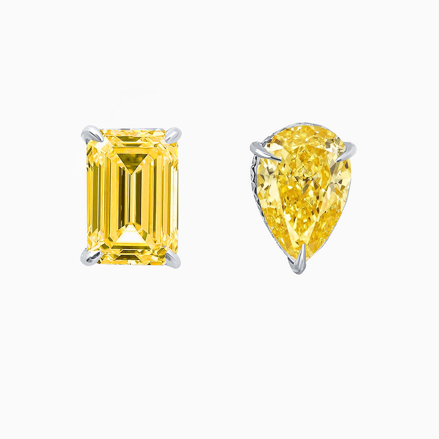 Asymmetric Fancy Yellow Fabulite Silver Stud Earrings