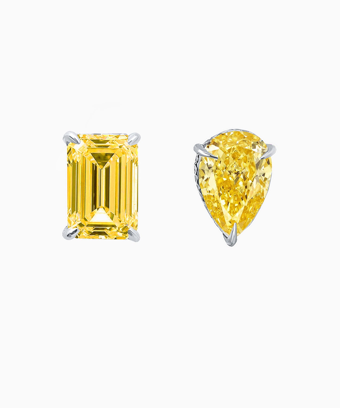 Asymmetric Fancy Yellow Fabulite Silver Stud Earrings