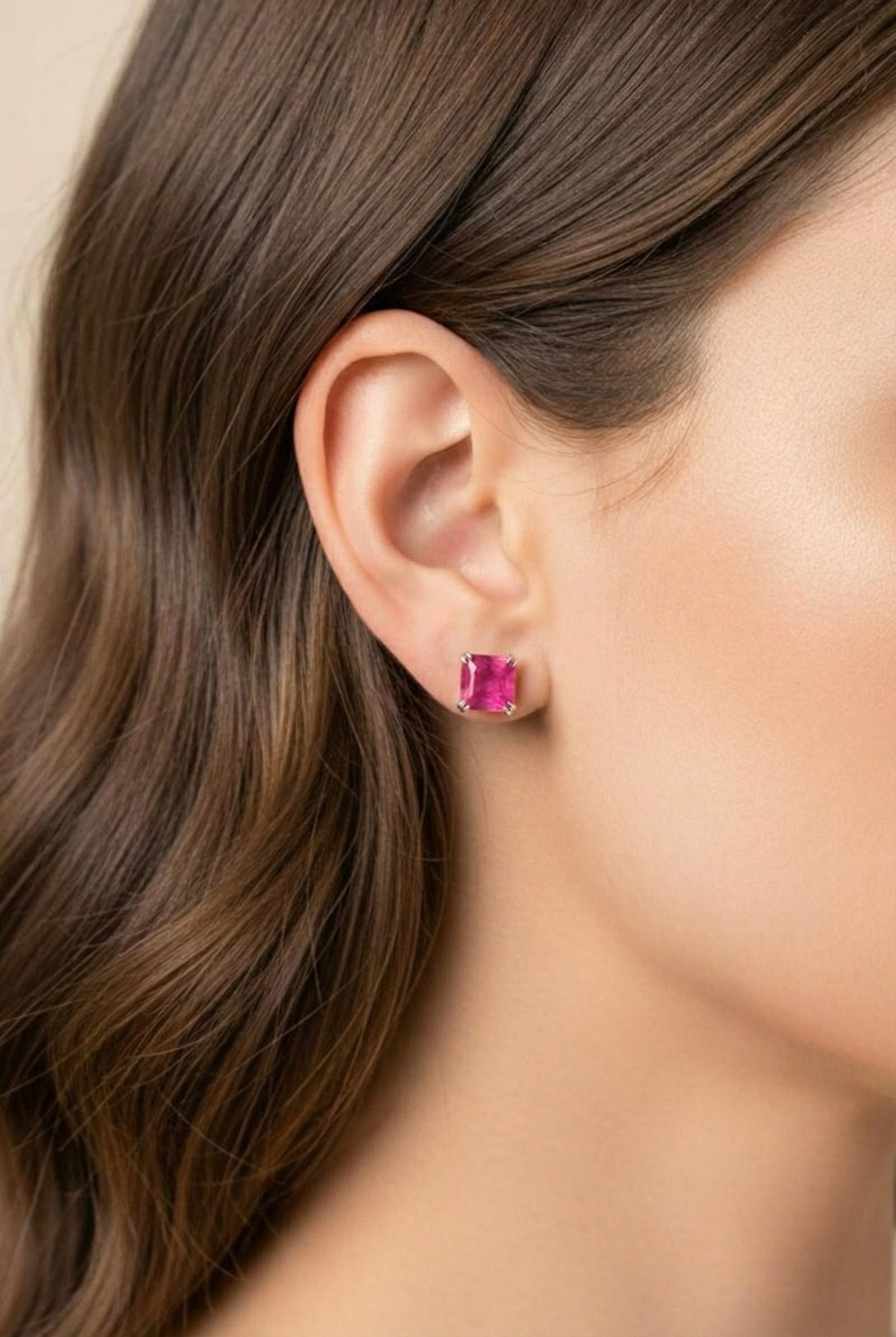 Ruby Quartz Silver Stud Earrings