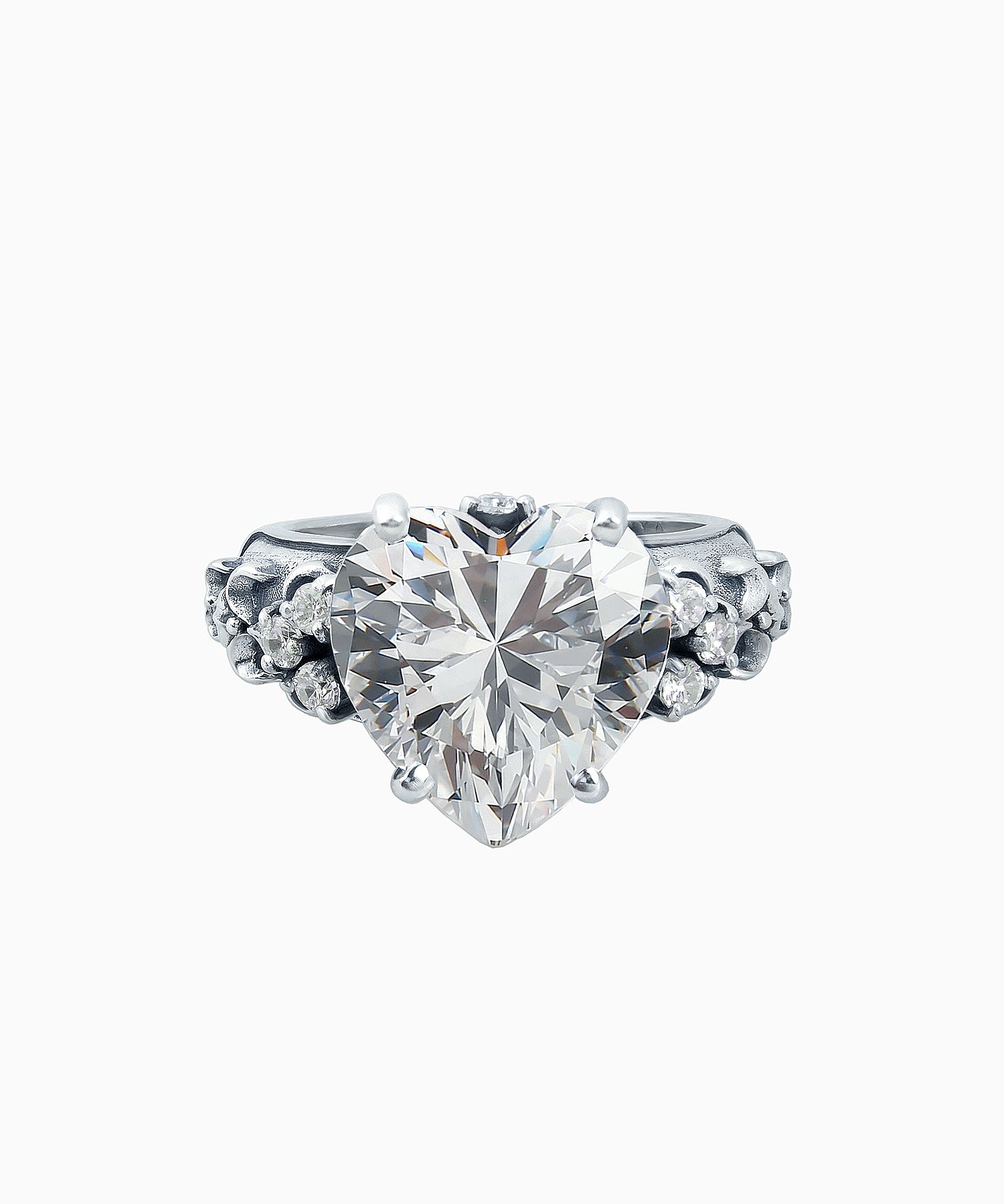 Silver Heart-Cut Cubic Zirconia Ring