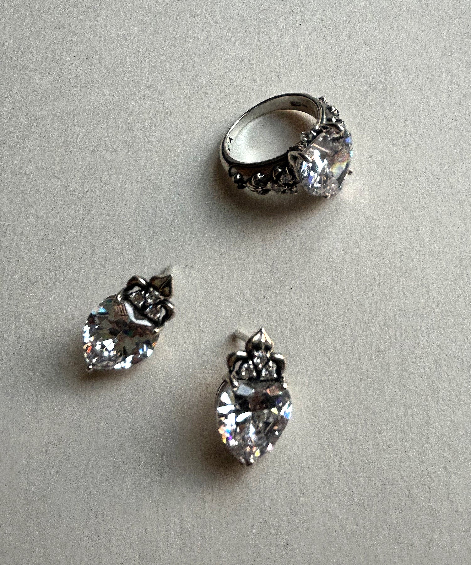 Vintage-Style Silver Stud Earrings with Cubic Zirconia