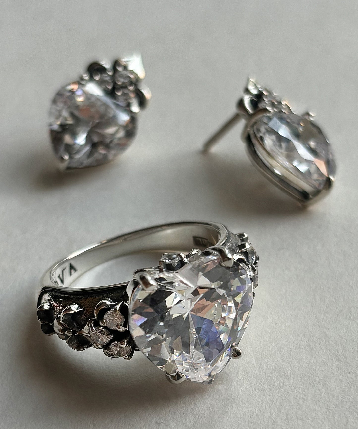 Silver Heart-Cut Cubic Zirconia Ring