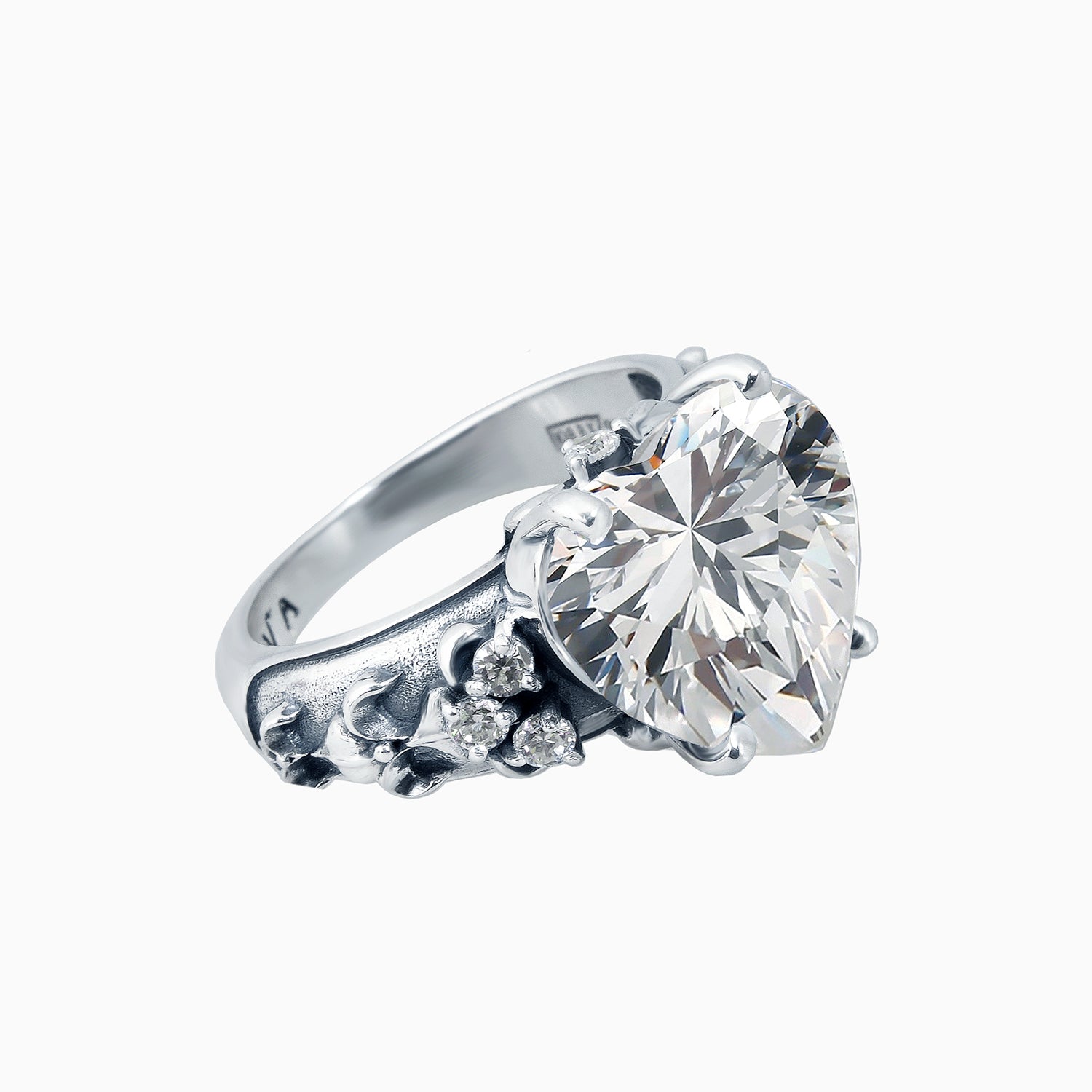 Silver Heart-Cut Cubic Zirconia Ring