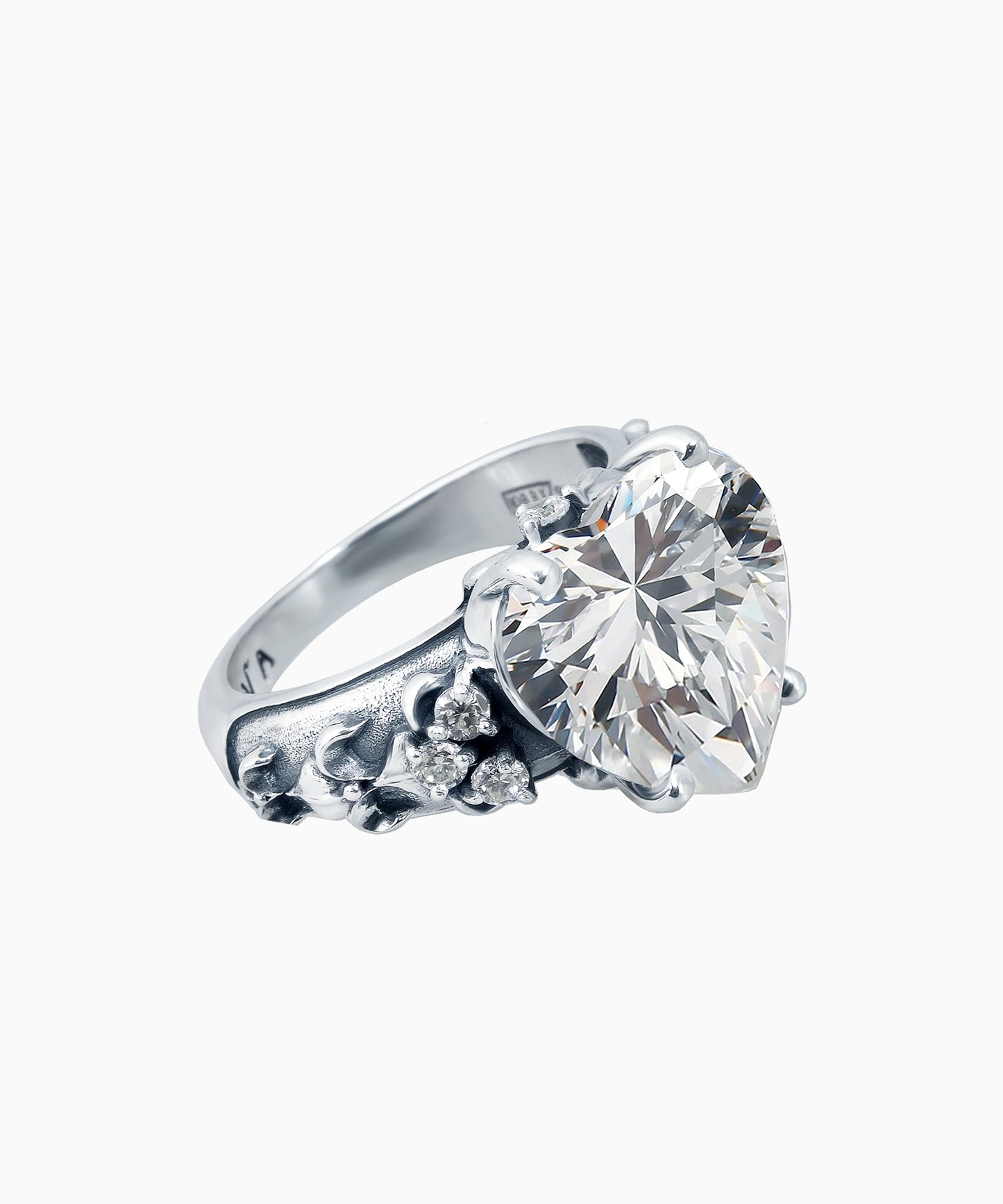 Silver Heart-Cut Cubic Zirconia Ring
