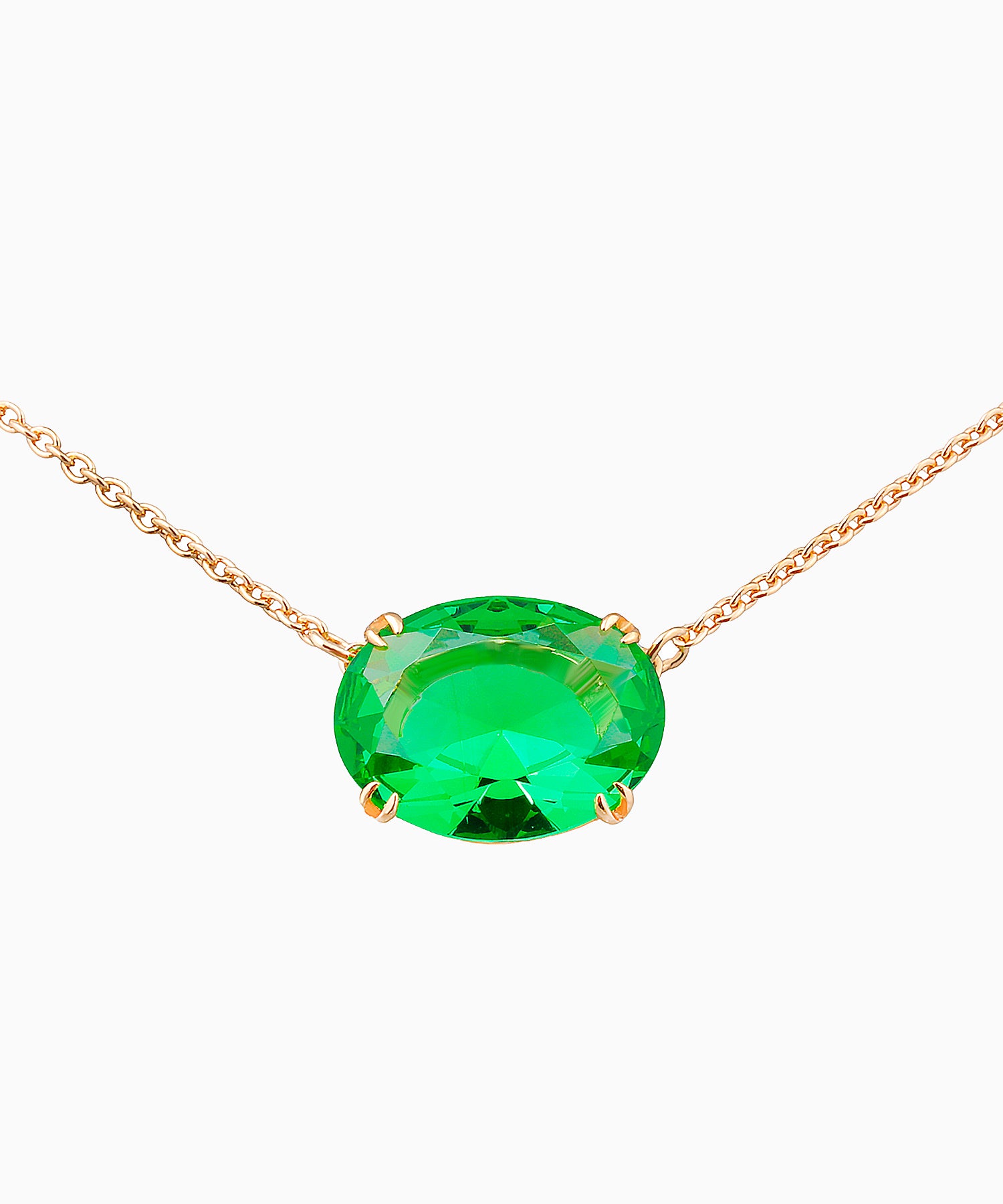 Gold-Plated Necklace with Peridot-Colored Crystal