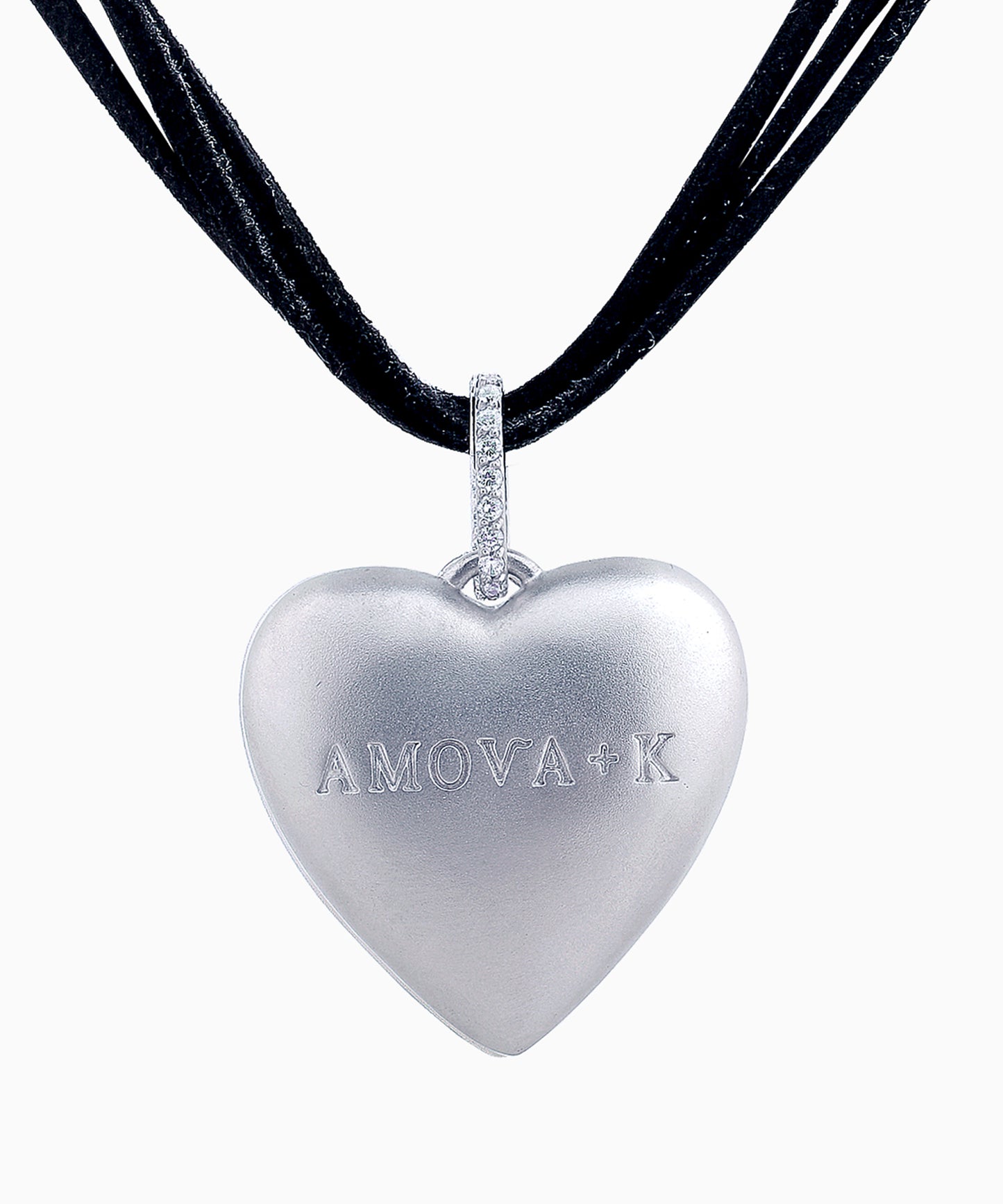 Trendy Matte Silver Heart Pendant with Cubic Zirconia