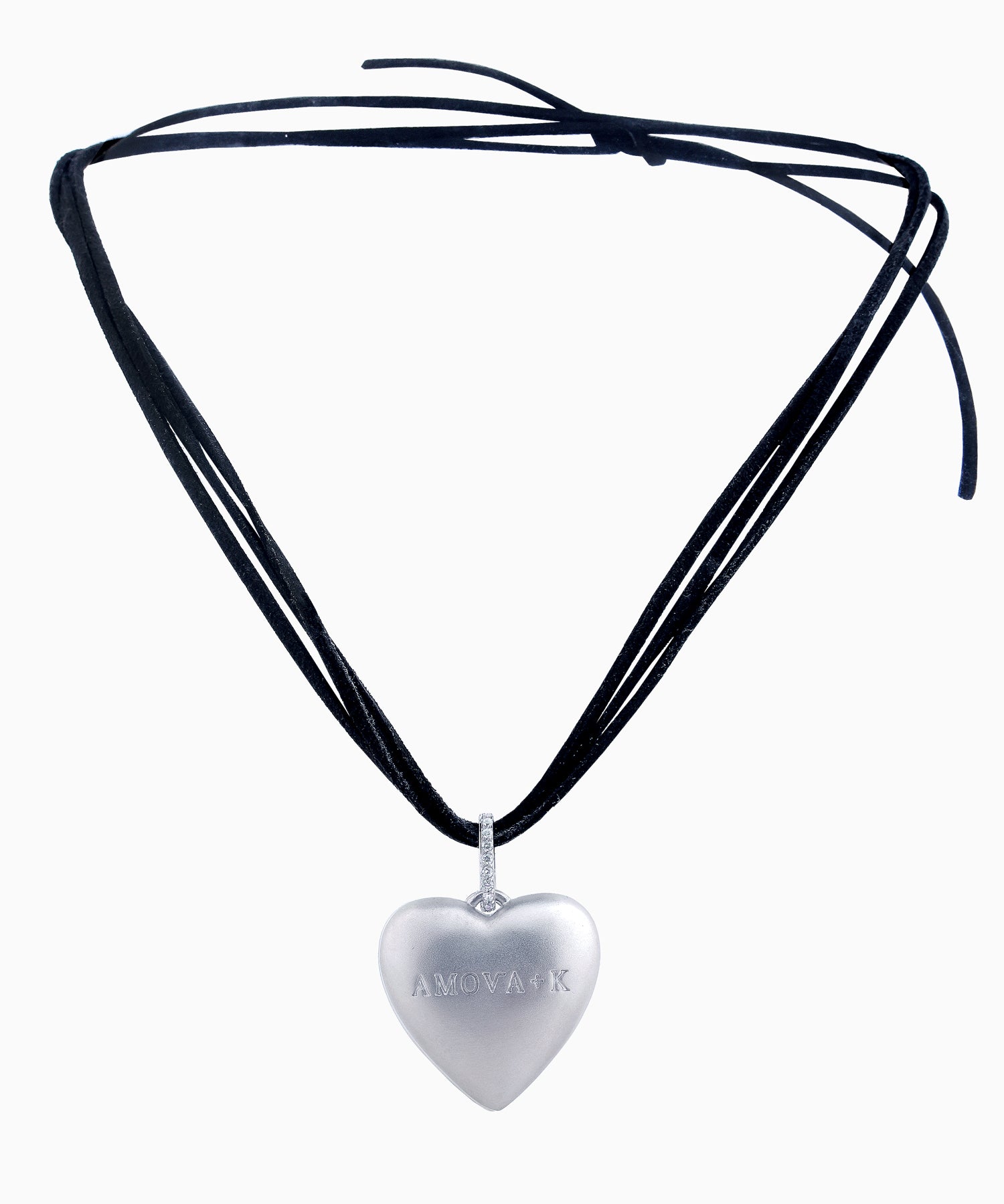 Trendy Matte Silver Heart Pendant with Cubic Zirconia