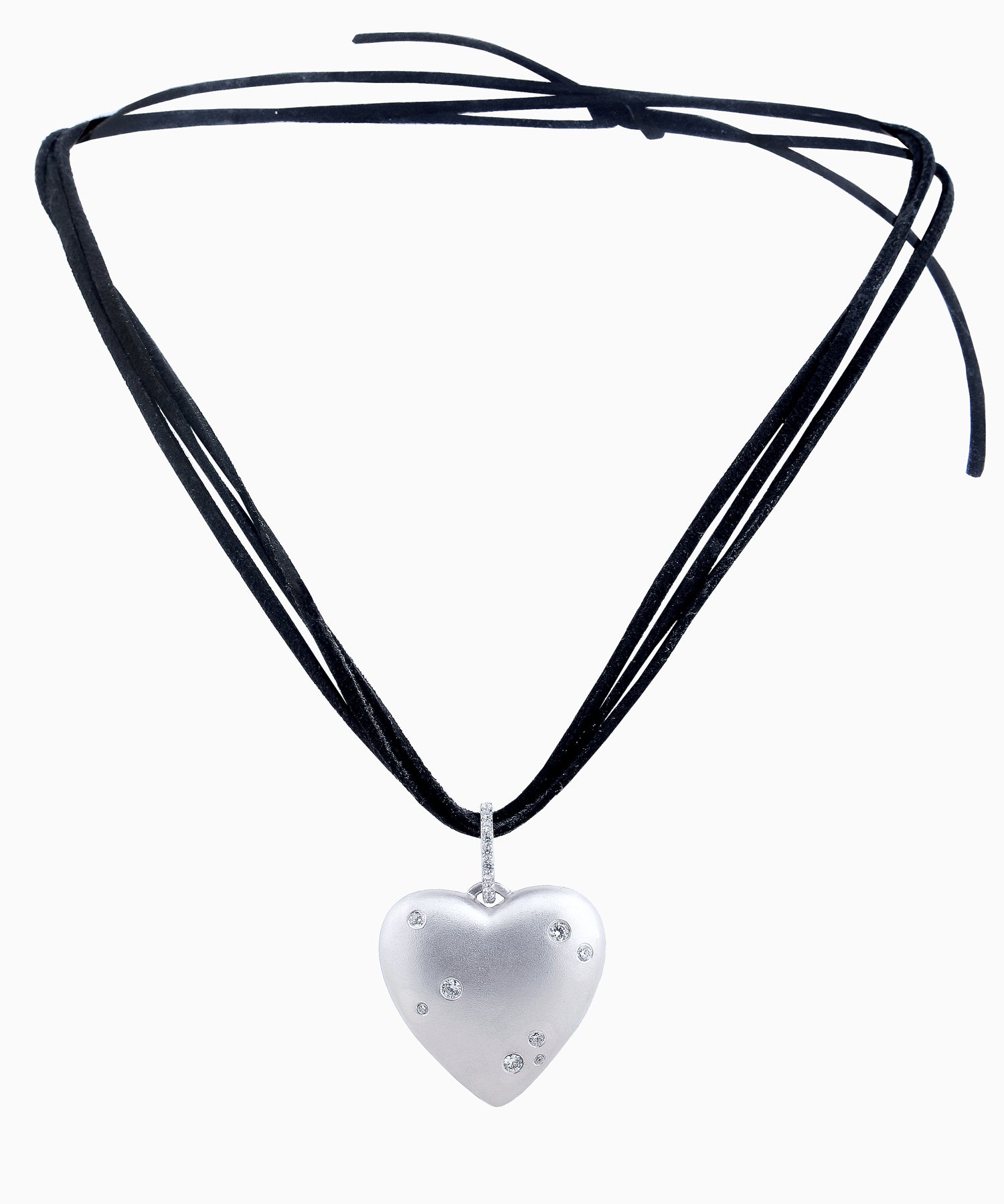 Trendy Matte Silver Heart Pendant with Cubic Zirconia