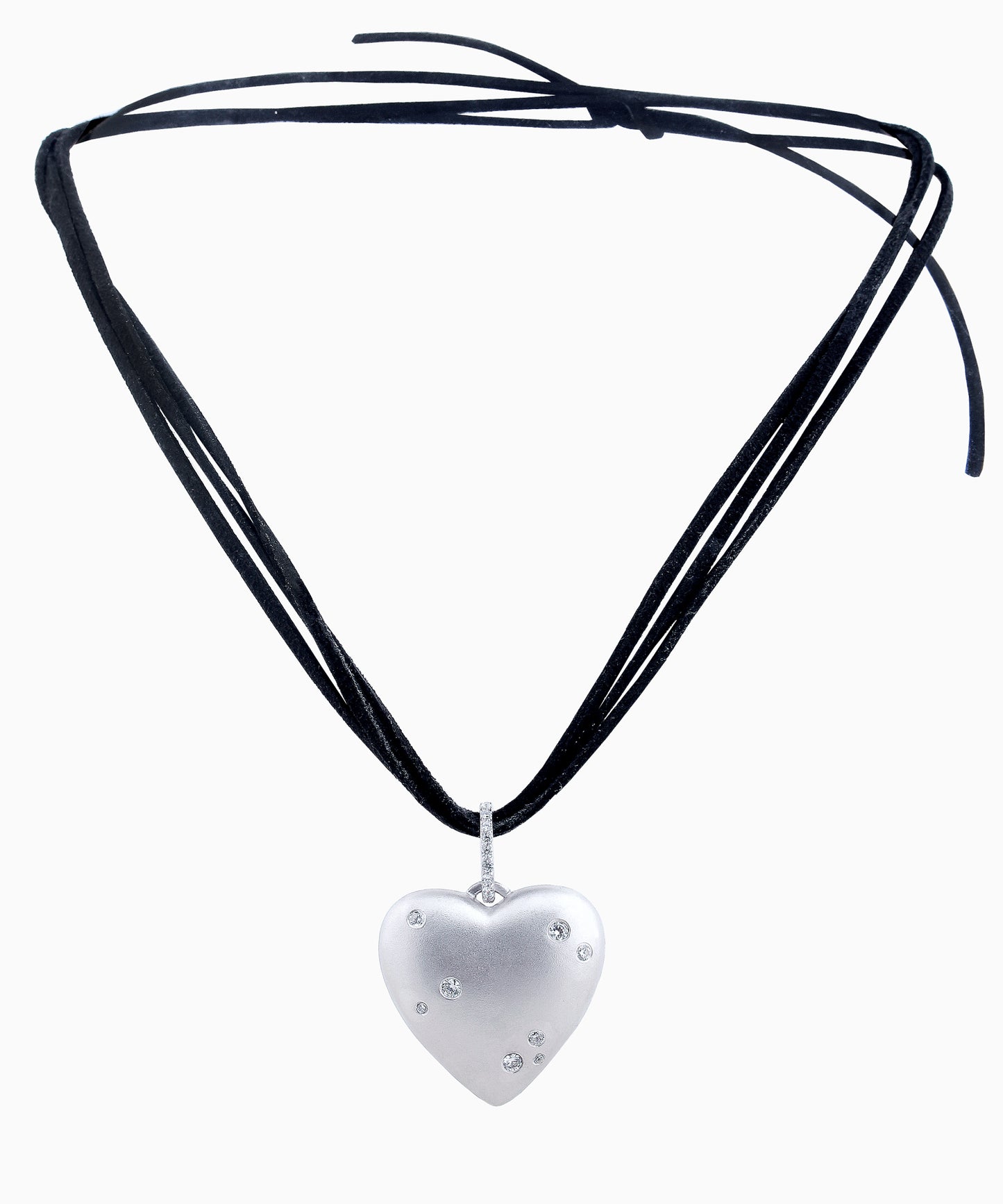 Trendy Matte Silver Heart Pendant with Cubic Zirconia