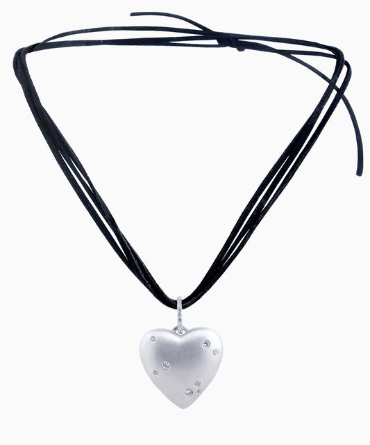 Trendy Matte Silver Heart Pendant with Cubic Zirconia