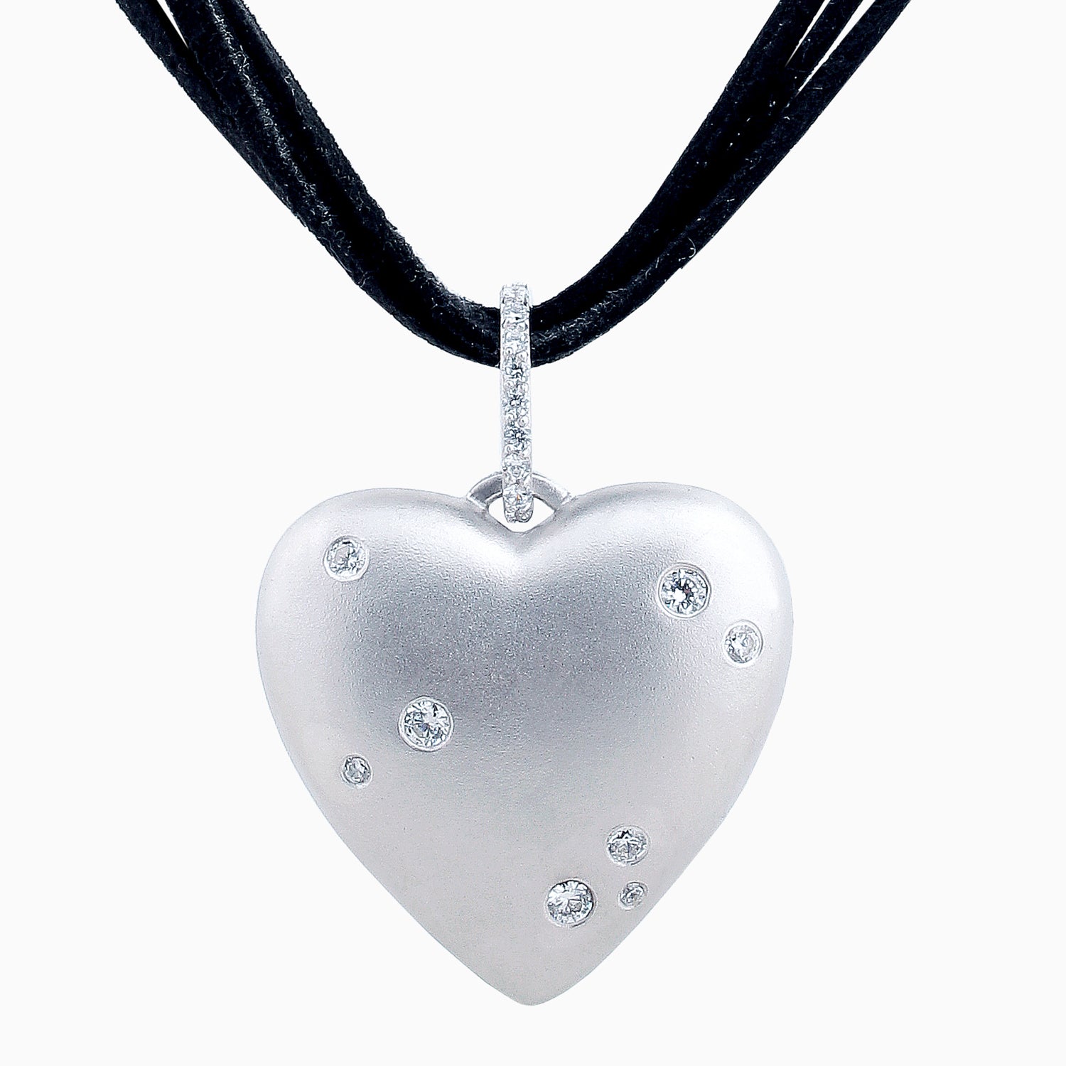 Trendy Matte Silver Heart Pendant with Cubic Zirconia