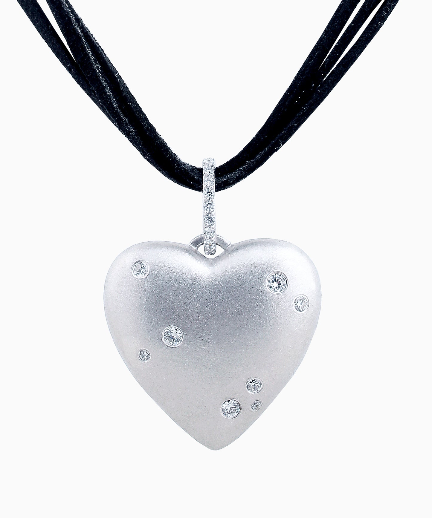 Trendy Matte Silver Heart Pendant with Cubic Zirconia