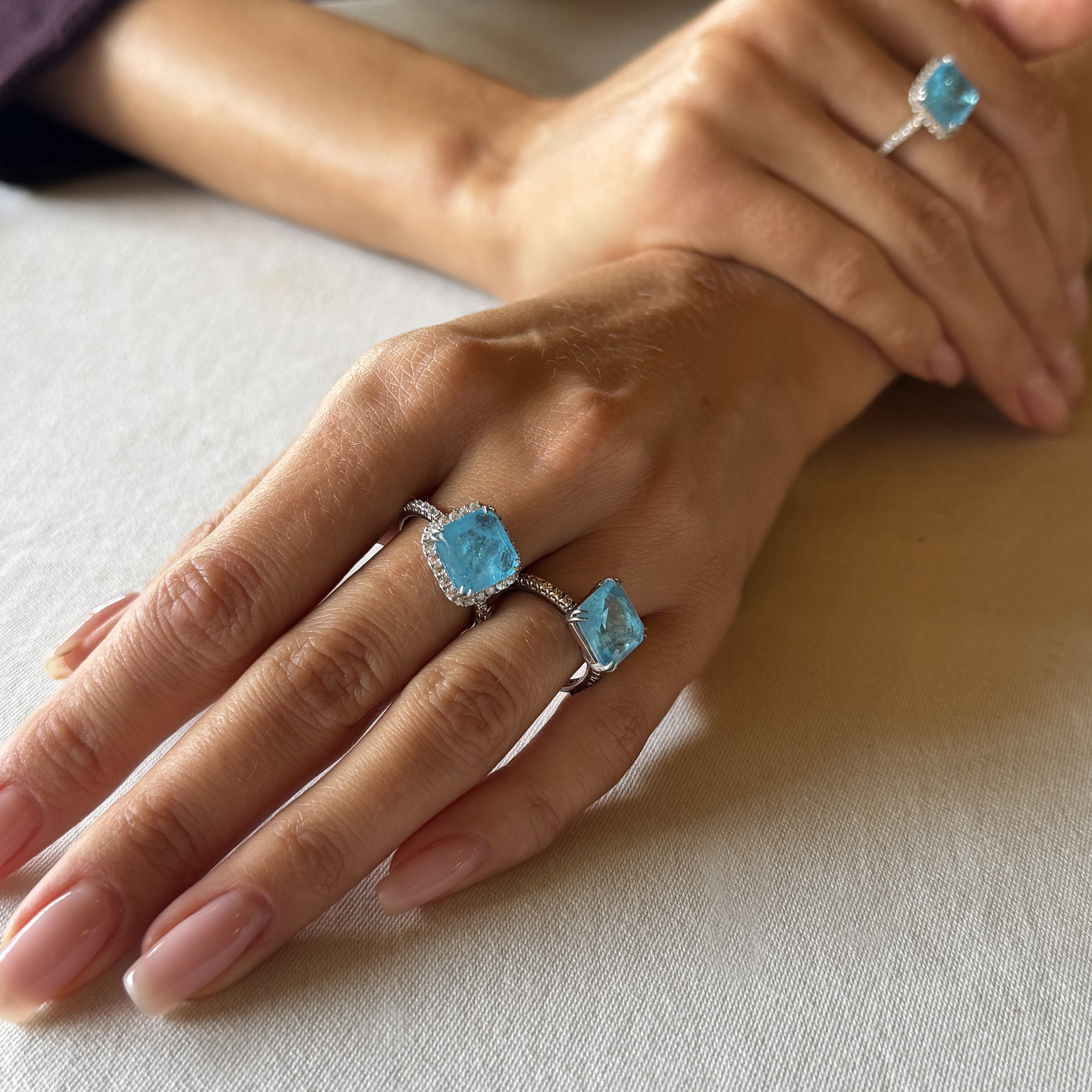 Aquamarine Quartz Silver Ring with Cubic Zirconia Accents