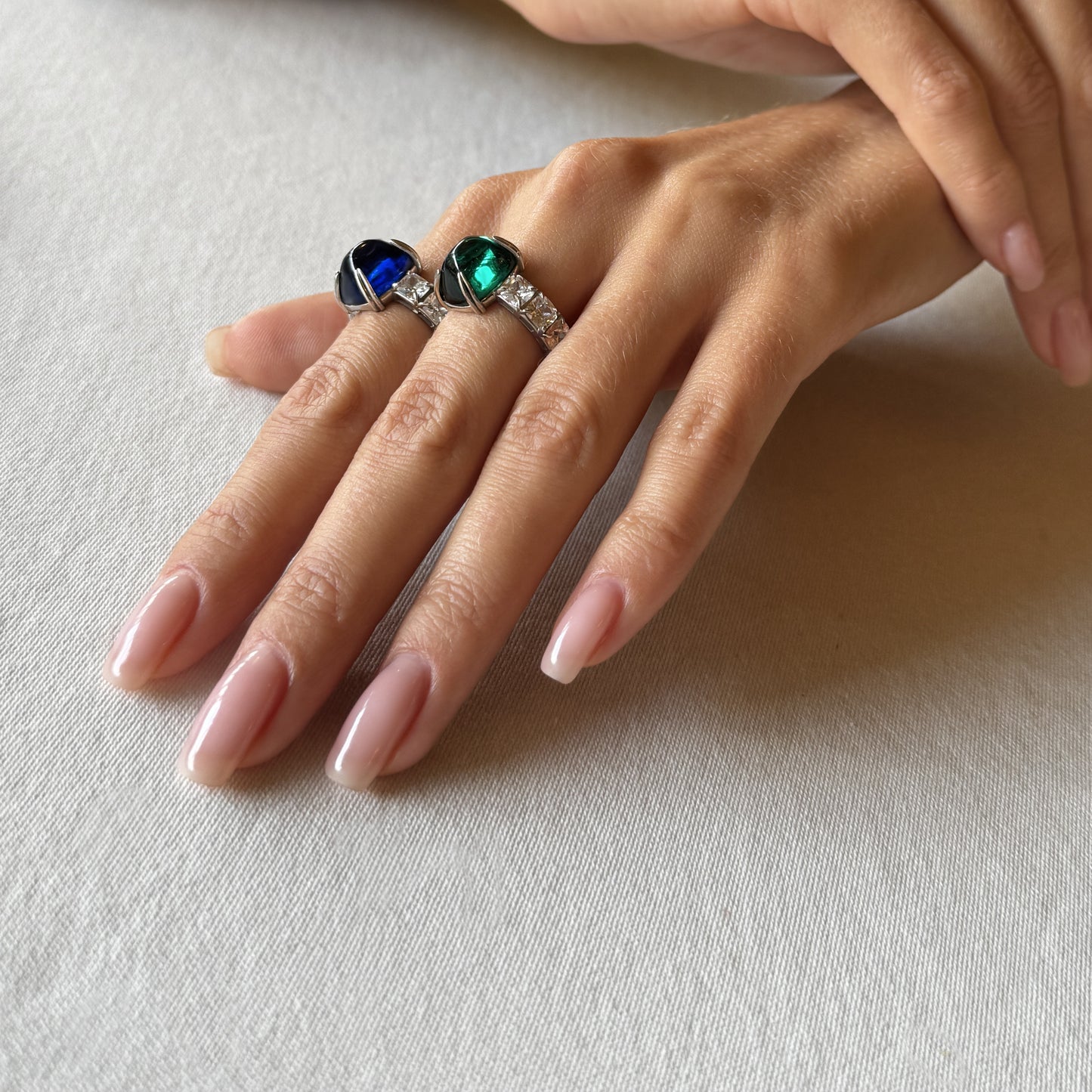 “Chrysler” Silver Ring with Emerald Zircon