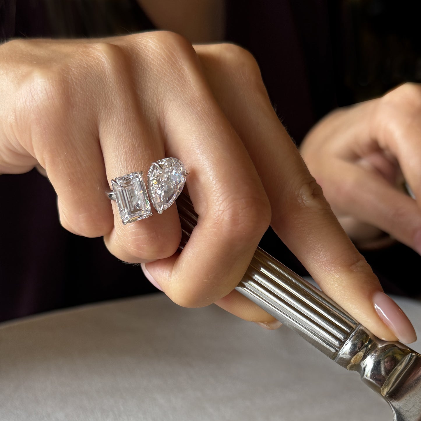 Asymmetric Clear Fabulite Silver Ring