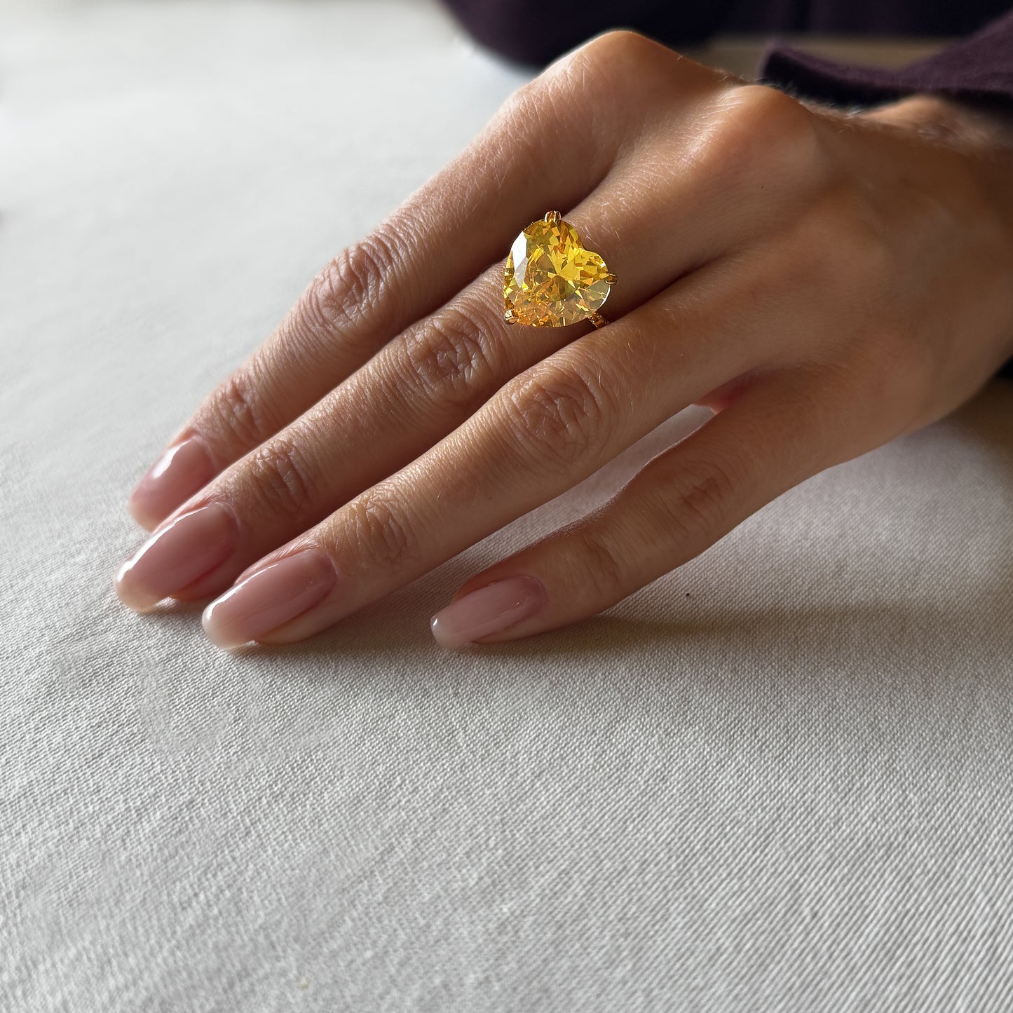 Gold-Plated Silver Ring with Heart-Cut Yellow Fabulite