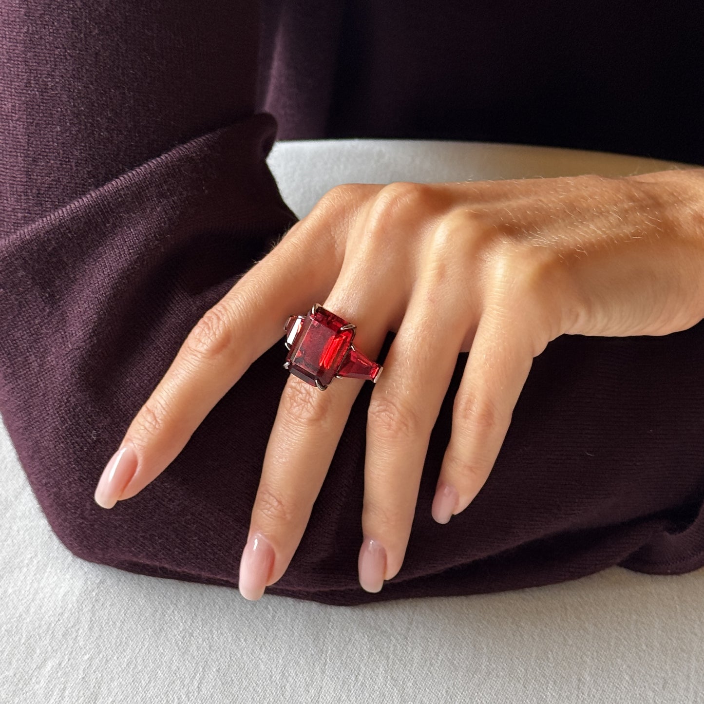 Red Zircon Silver Ring