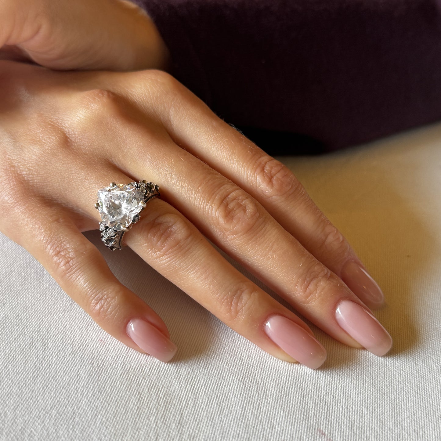 Silver Heart-Cut Cubic Zirconia Ring