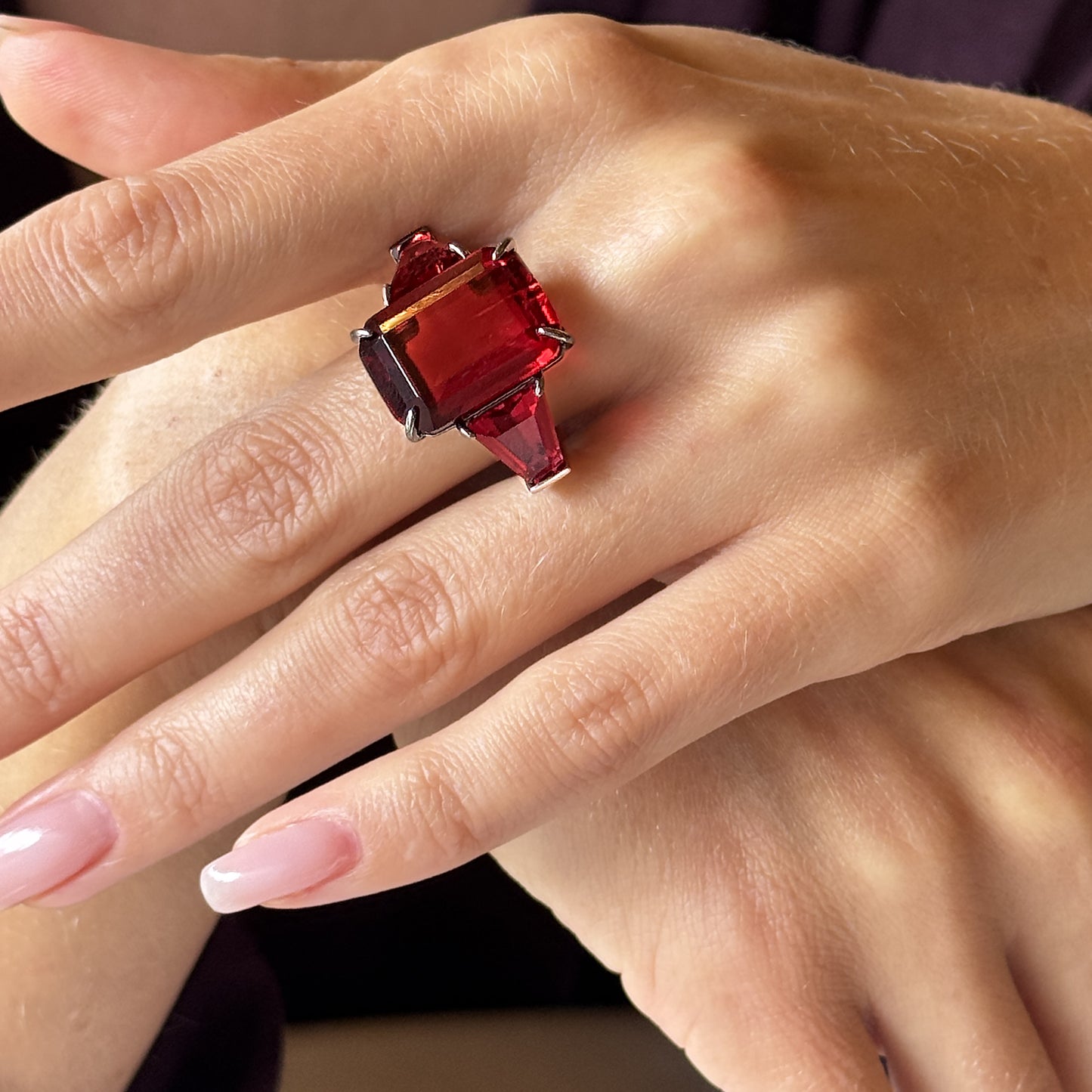 Red Zircon Silver Ring