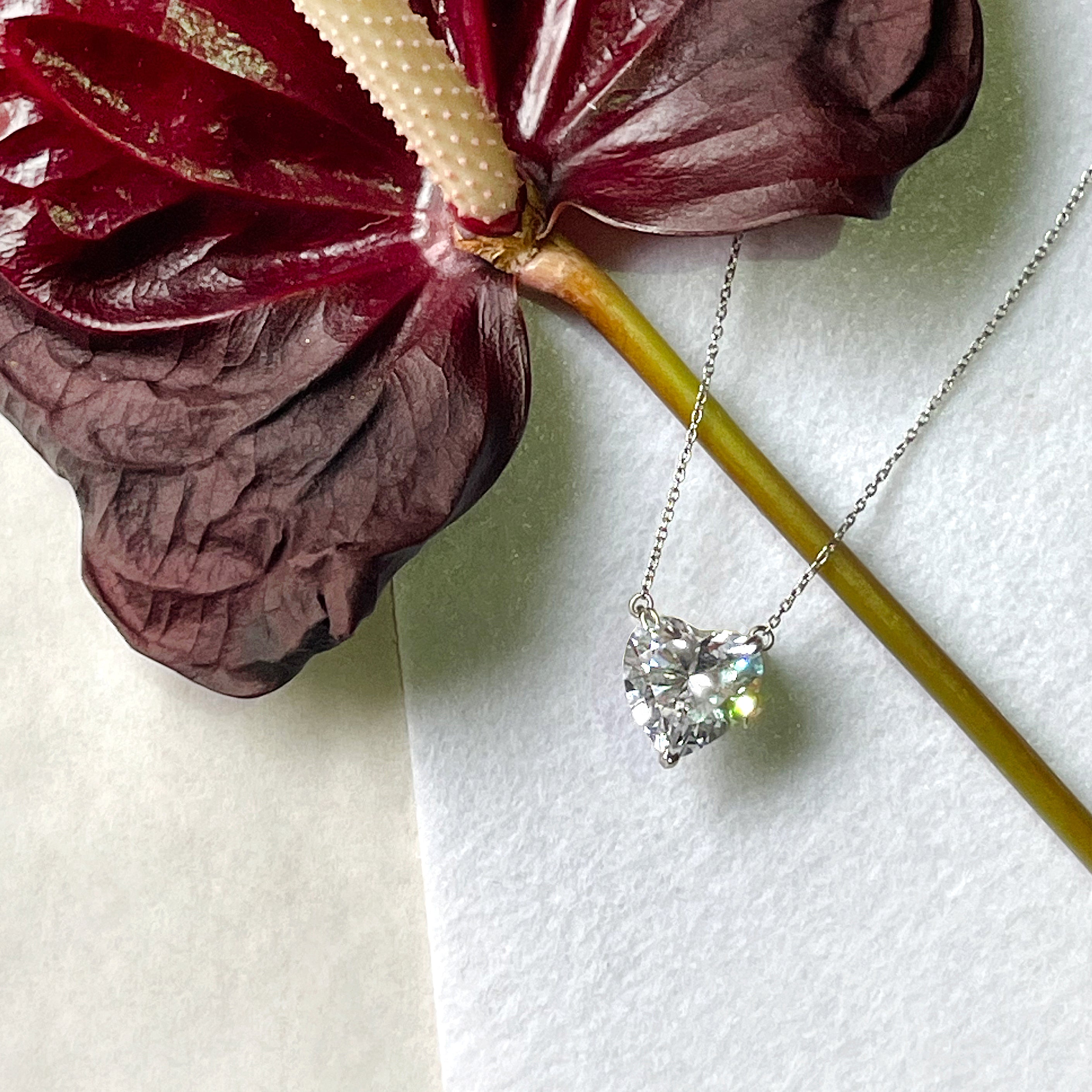 Heart-Cut Clear Fabulite Silver Necklace