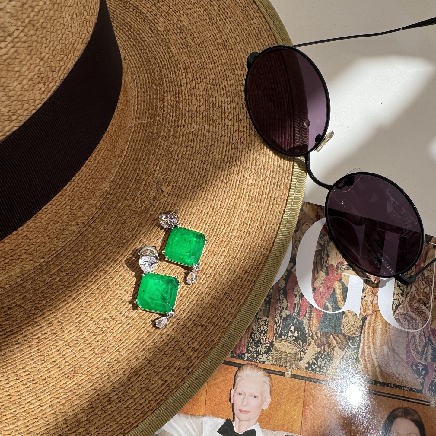 Dark Green Emerald Quartz Silver Earrings with Cubic Zirconia Accents