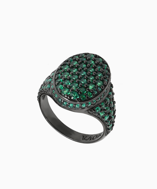 Sterling Silver Signet Ring with Green Nano Spinel