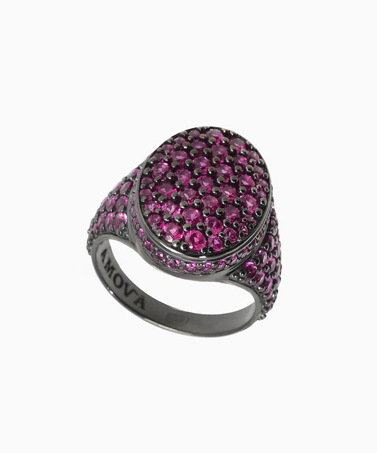 Silver Signet Ring with Red Corundum