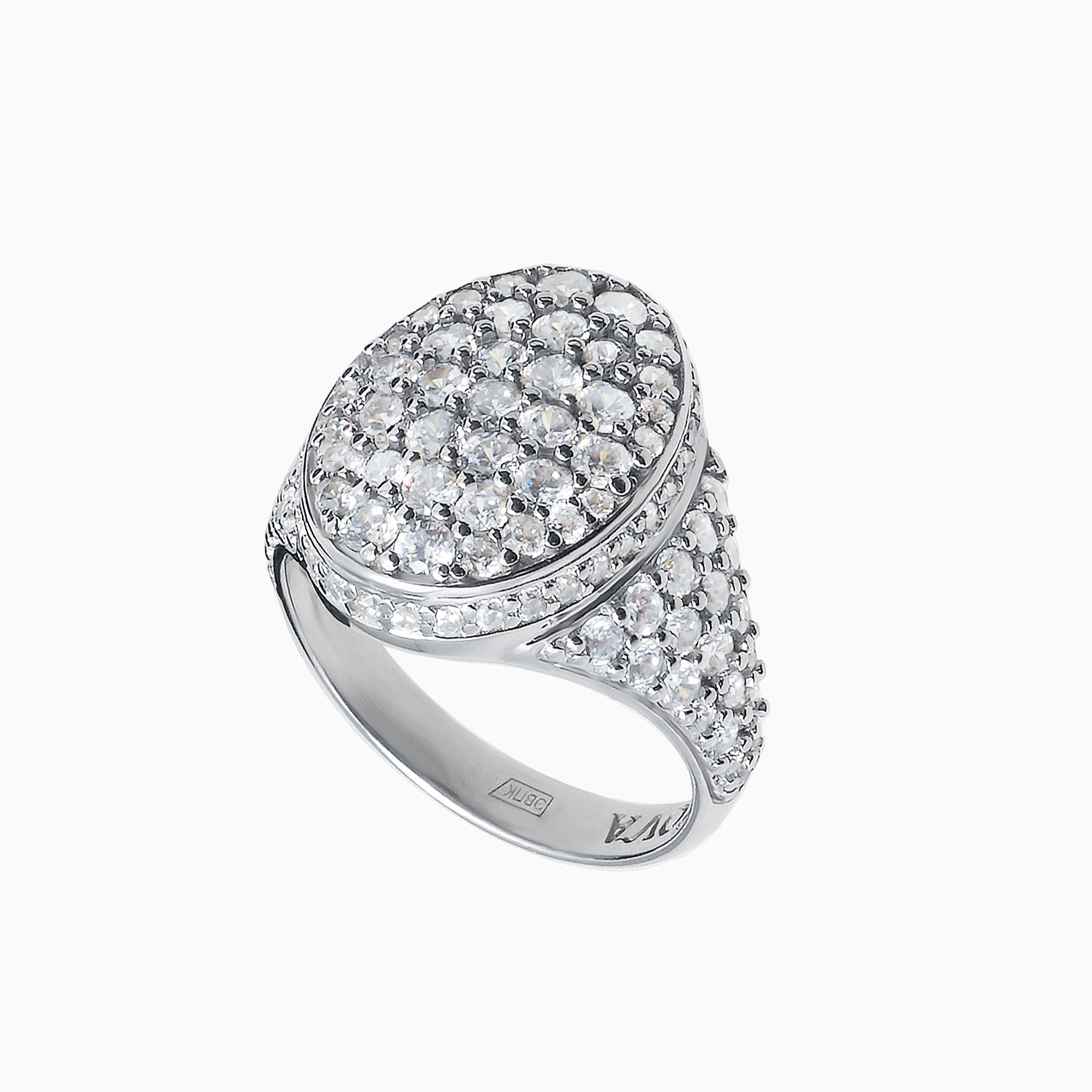 Silver Signet Ring with Clear Cubic Zirconia