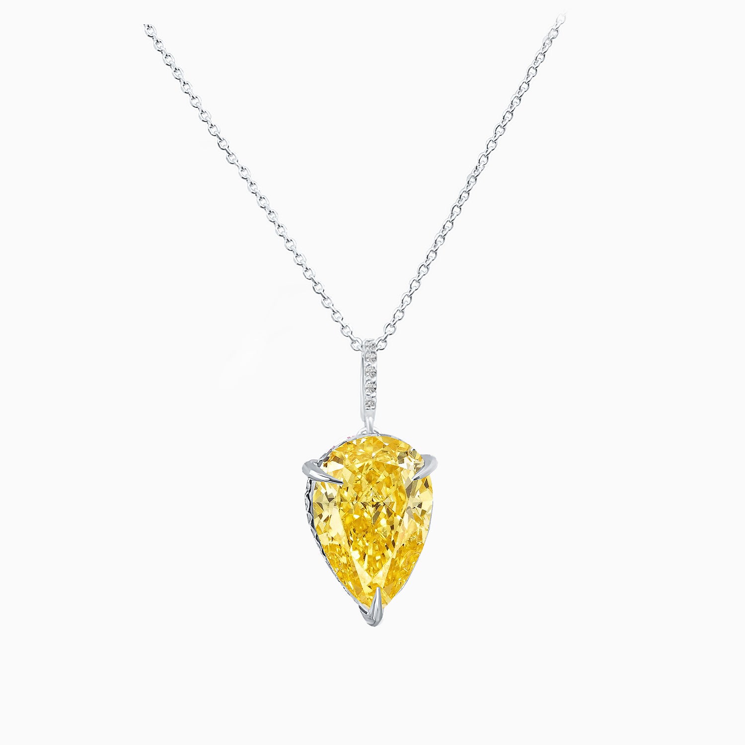 Pear-Cut Fancy Yellow Fabulite Silver Pendant