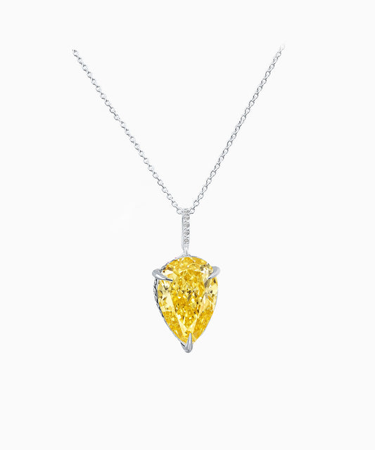 Pear-Cut Fancy Yellow Fabulite Silver Pendant