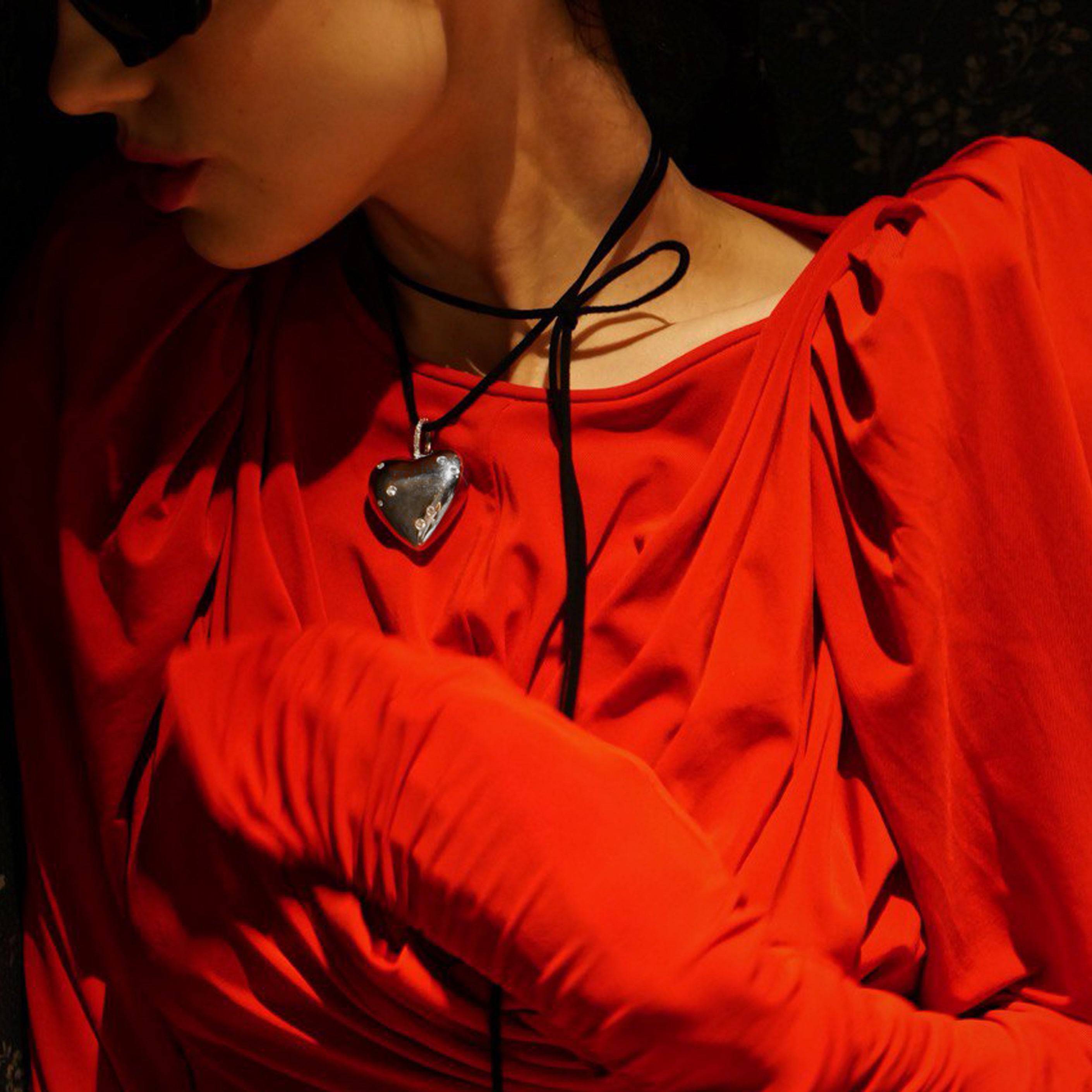 Trendy Matte Silver Heart Pendant with Cubic Zirconia