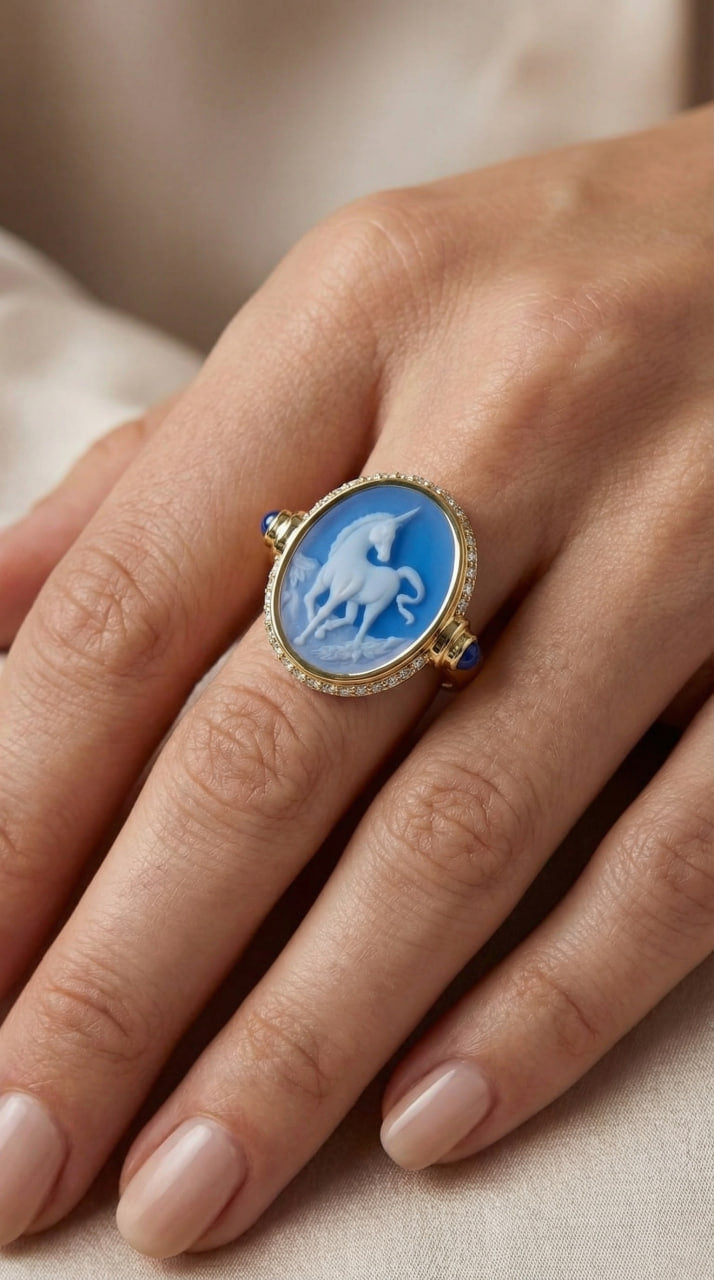 Gold-Plated Unicorn Cameo Ring