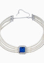 Silver Choker Necklace with Sapphire Quartz and Cubic Zirconia