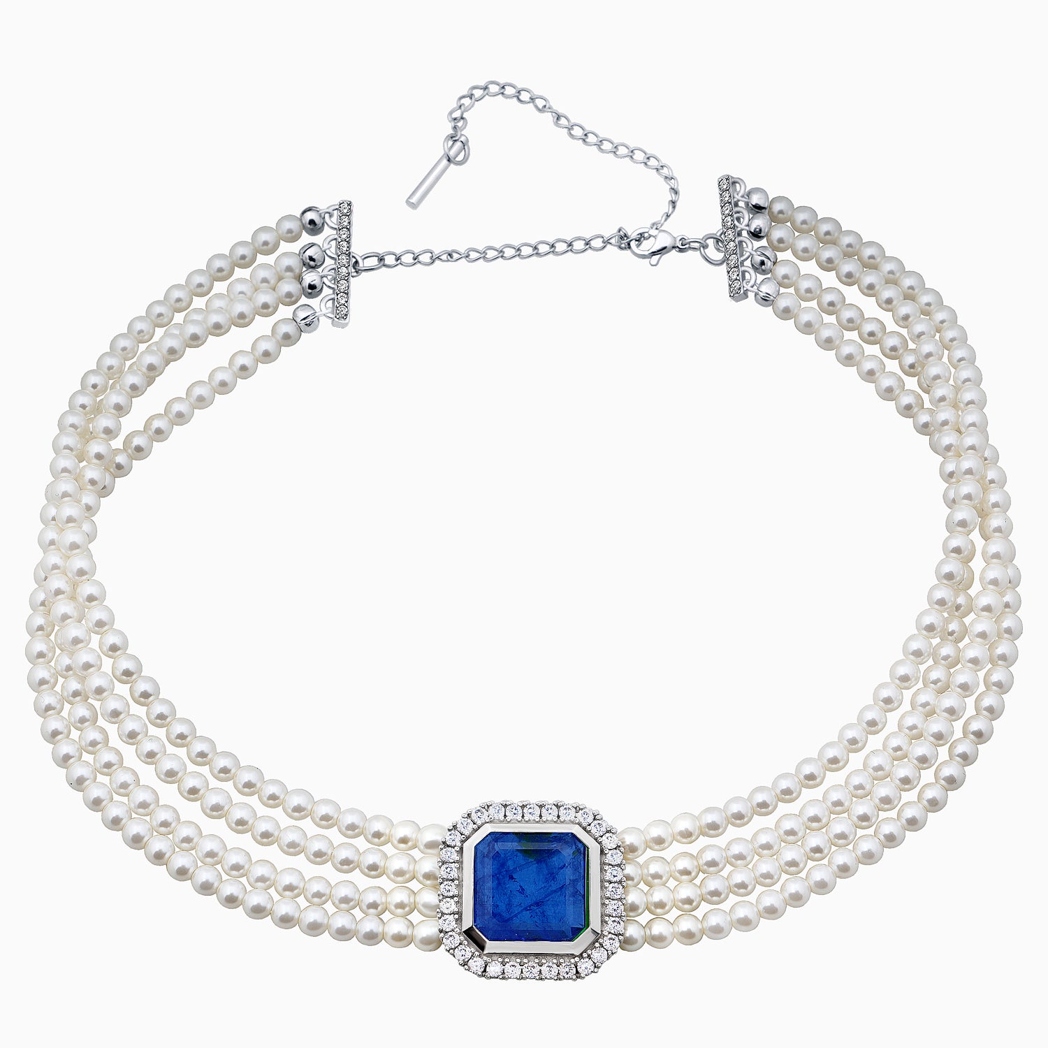 Silver Choker Necklace with Sapphire Quartz and Cubic Zirconia
