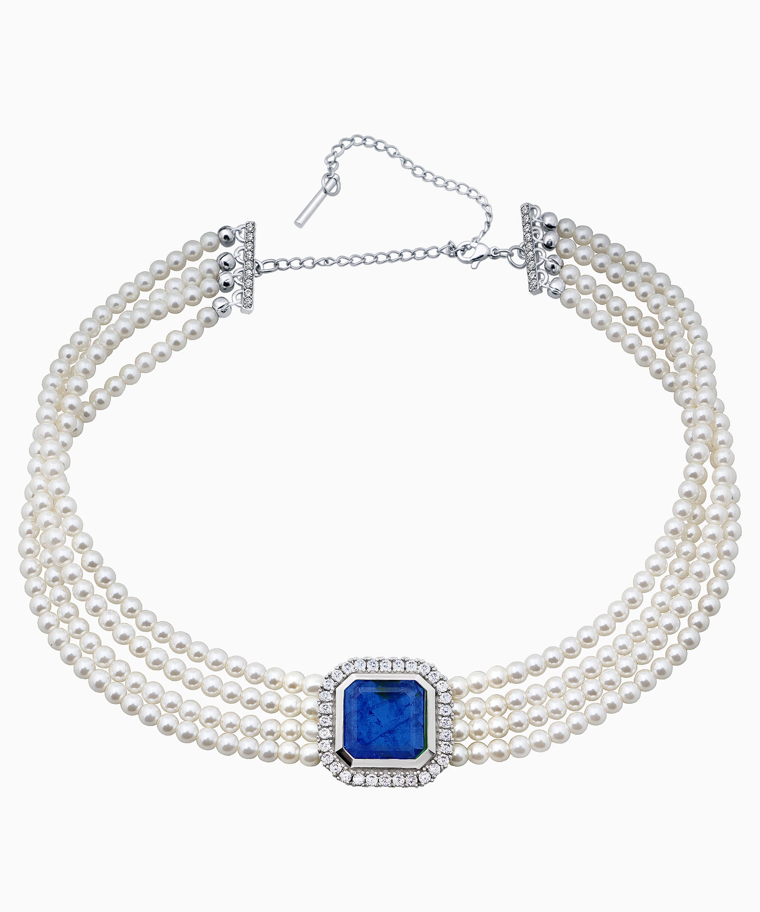 Silver Choker Necklace with Sapphire Quartz and Cubic Zirconia