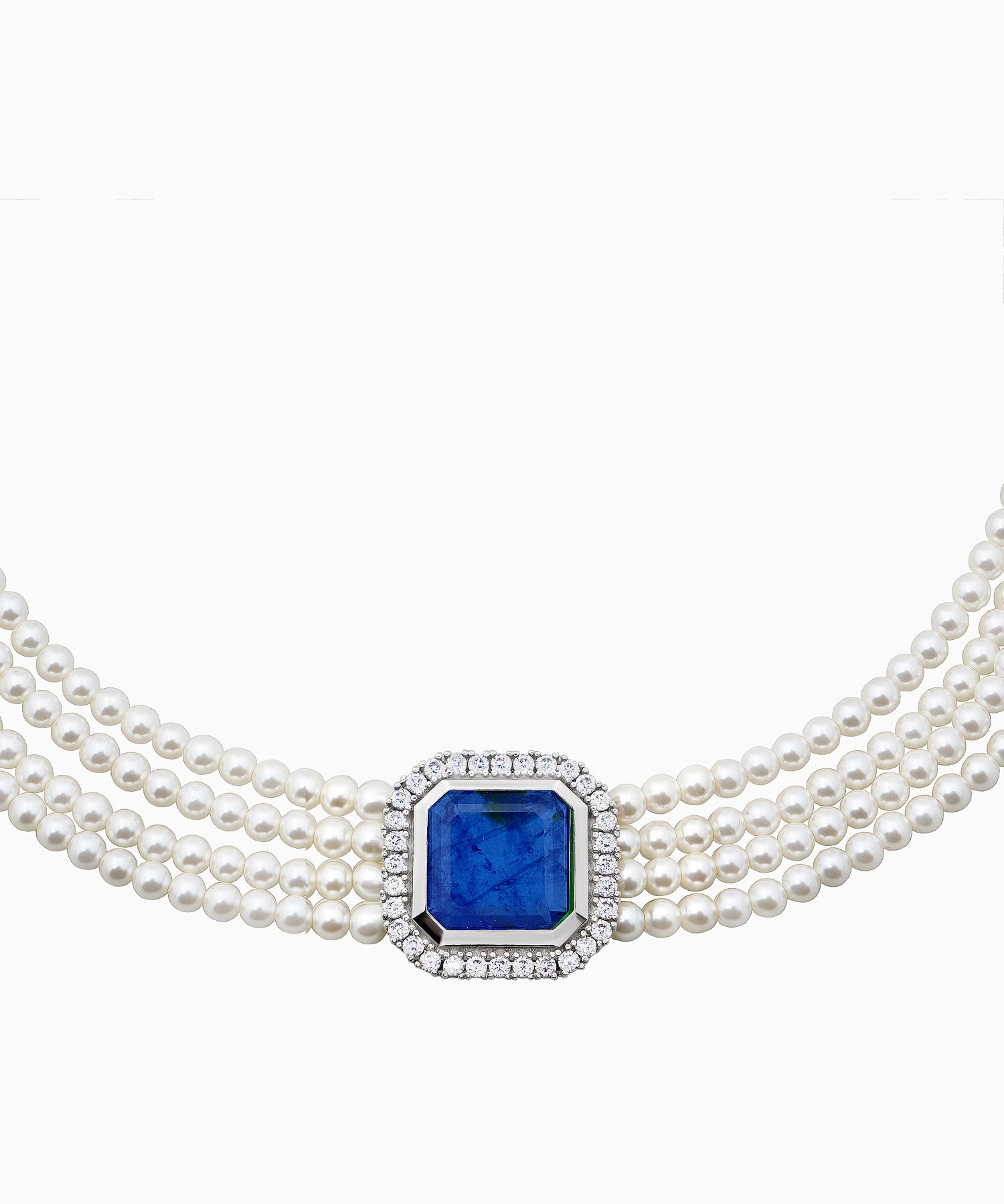 Silver Choker Necklace with Sapphire Quartz and Cubic Zirconia