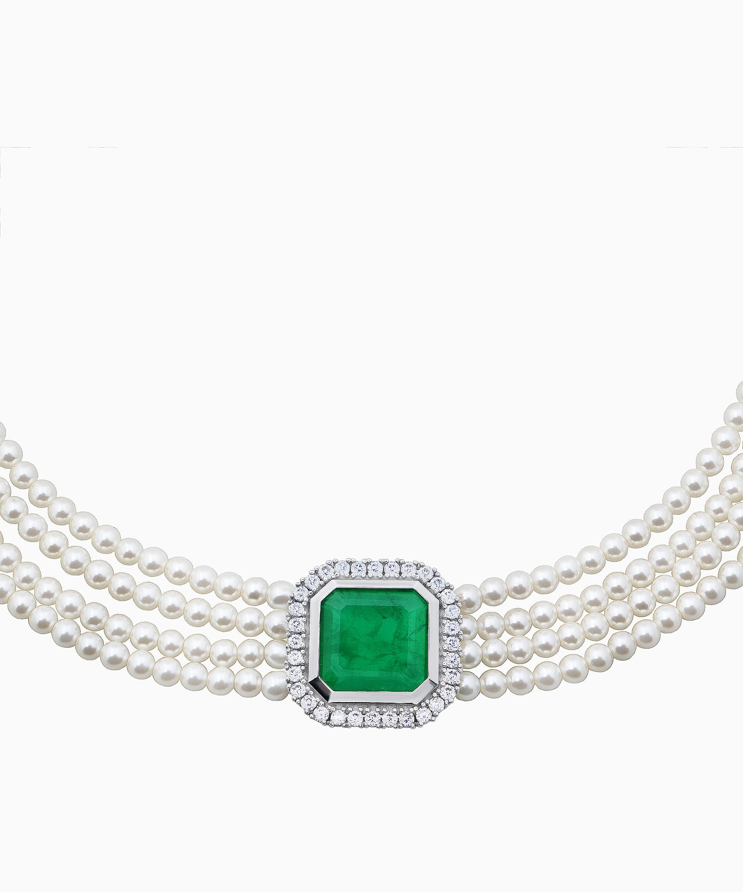 Silver Choker Necklace with Emerald Quartz and Cubic Zirconia