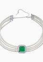 Silver Choker Necklace with Emerald Quartz and Cubic Zirconia