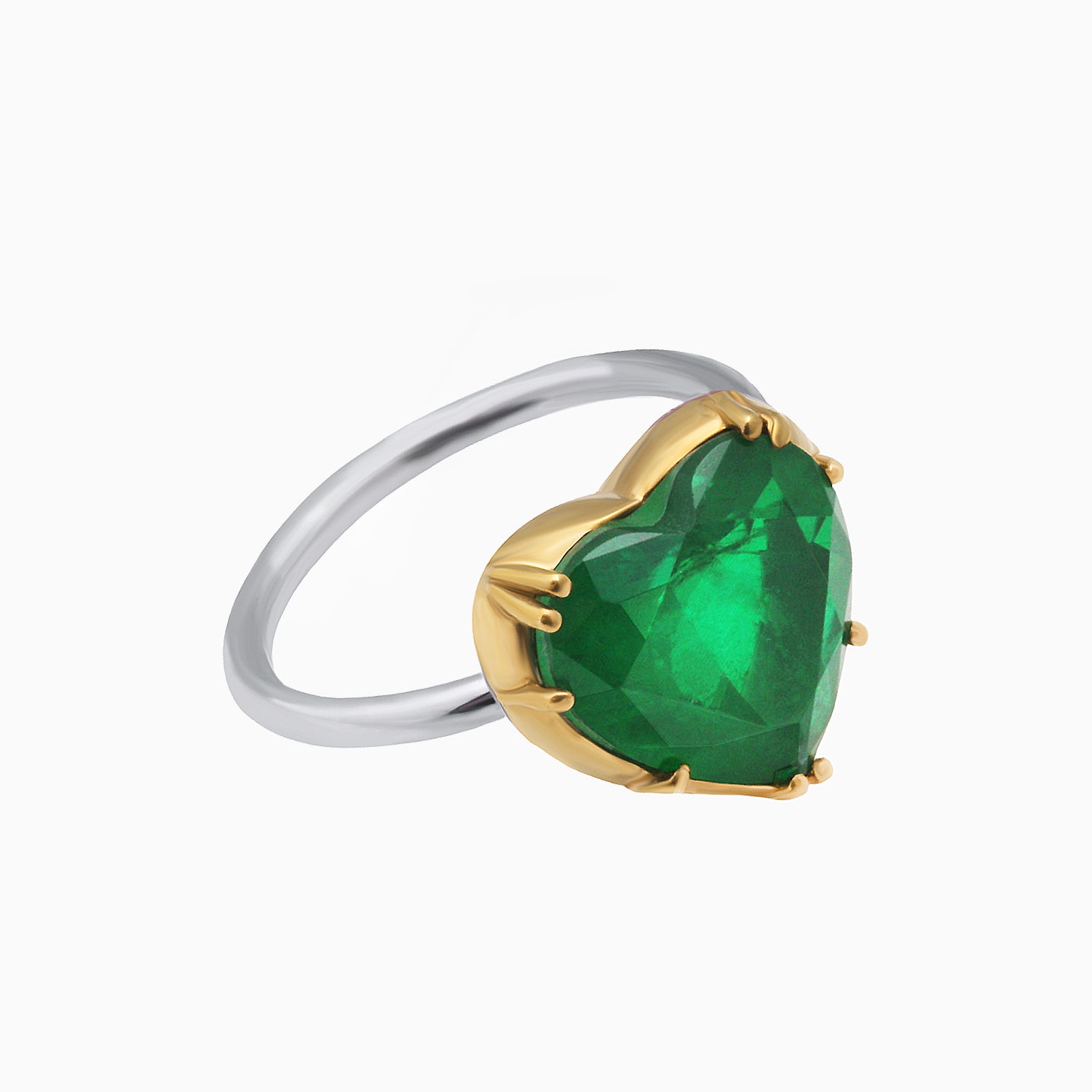 Emerald Quartz Heart Ring in Gold-Plated Sterling Silver