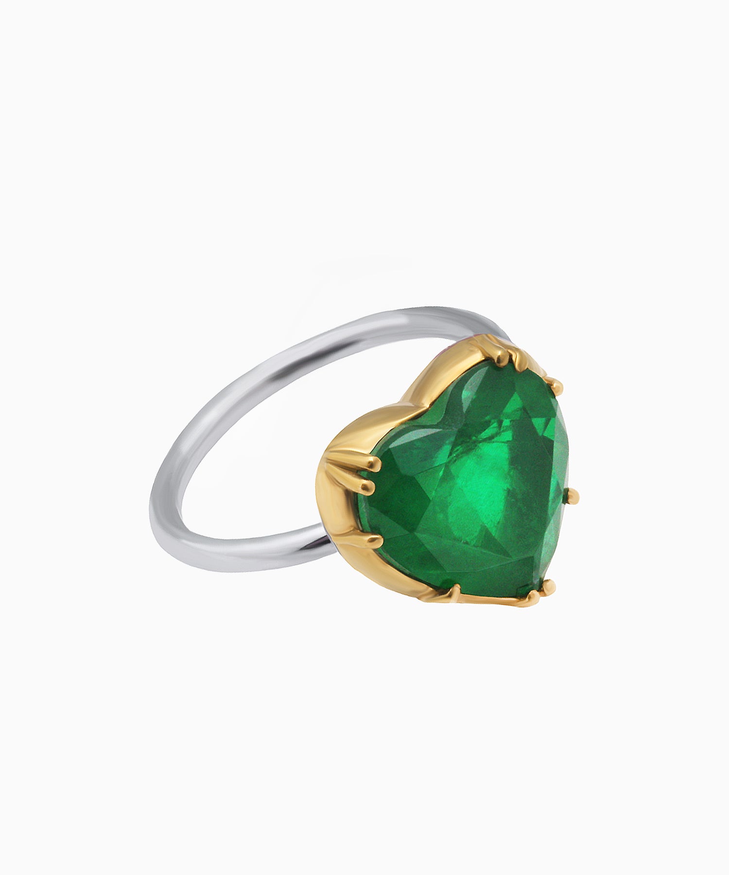 Emerald Quartz Heart Ring in Gold-Plated Sterling Silver