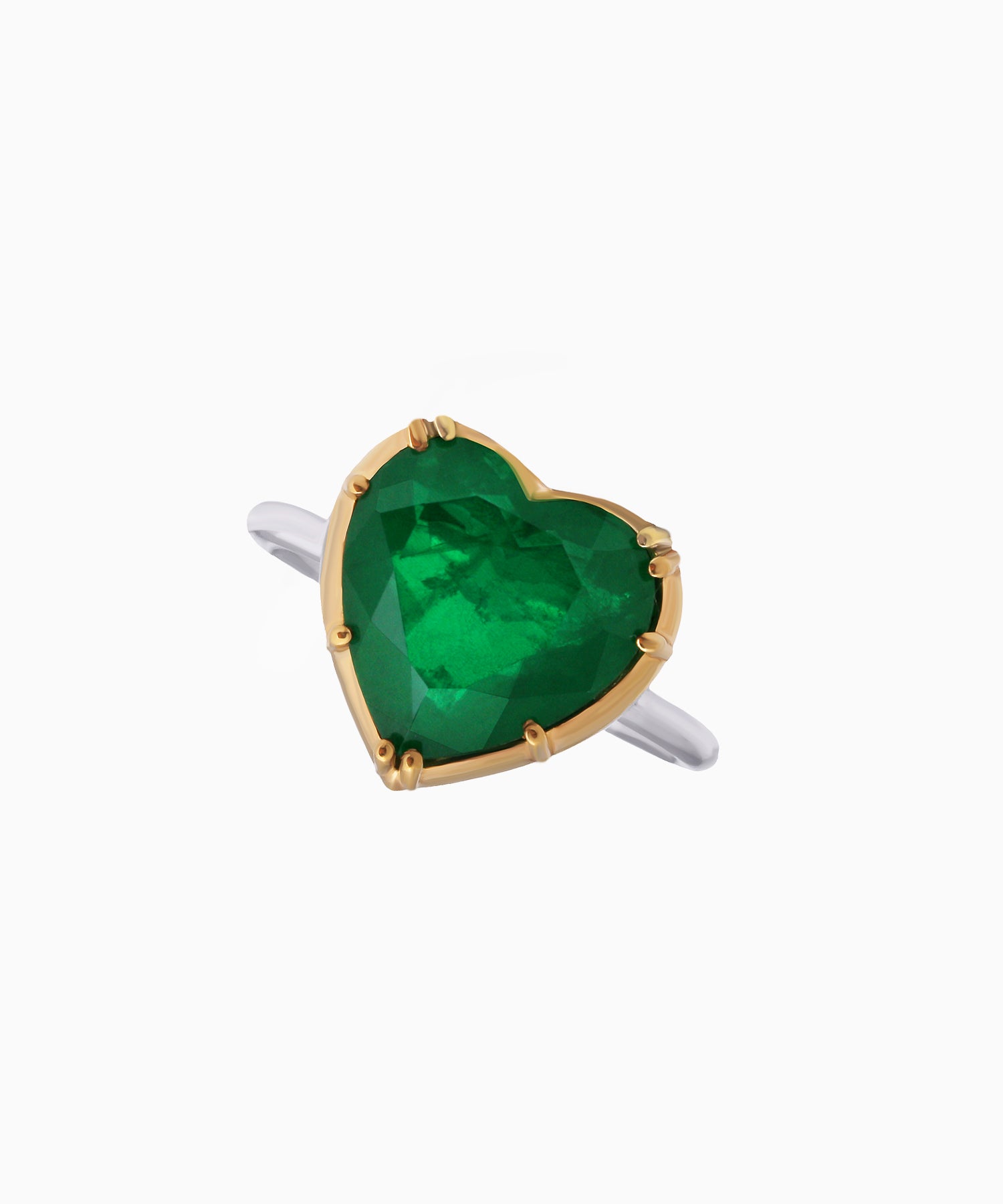 Emerald Quartz Heart Ring in Gold-Plated Sterling Silver