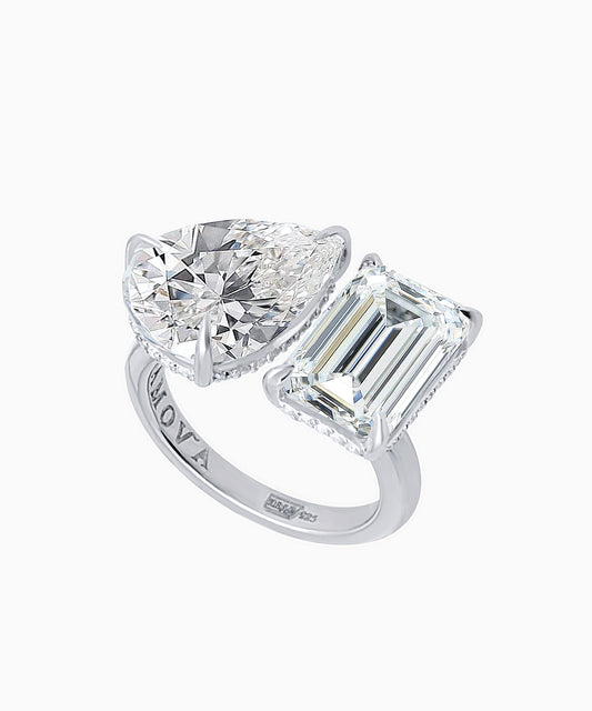 Asymmetric Clear Fabulite Silver Ring