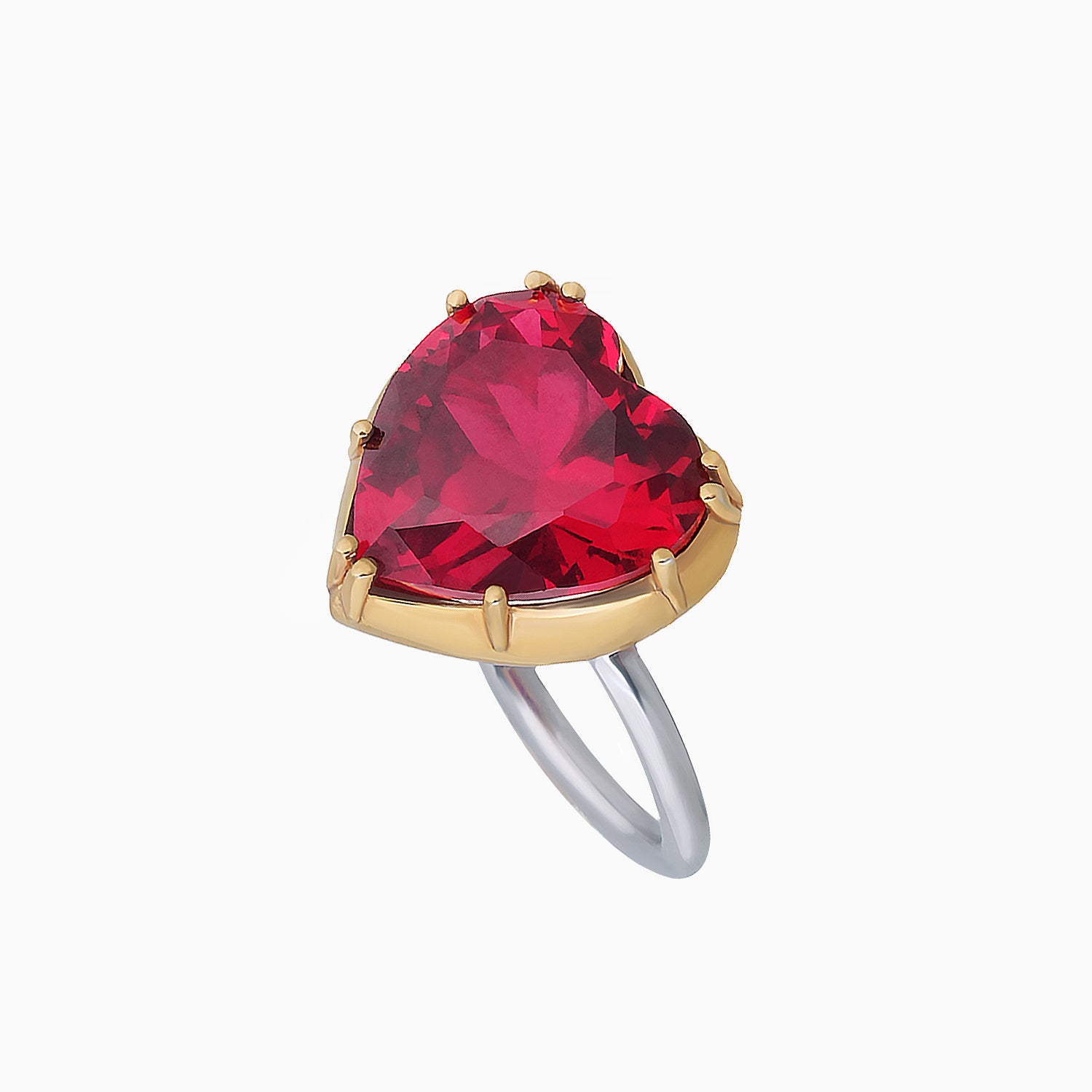 Red Corundum Heart Ring in Gold-Plated Sterling Silver
