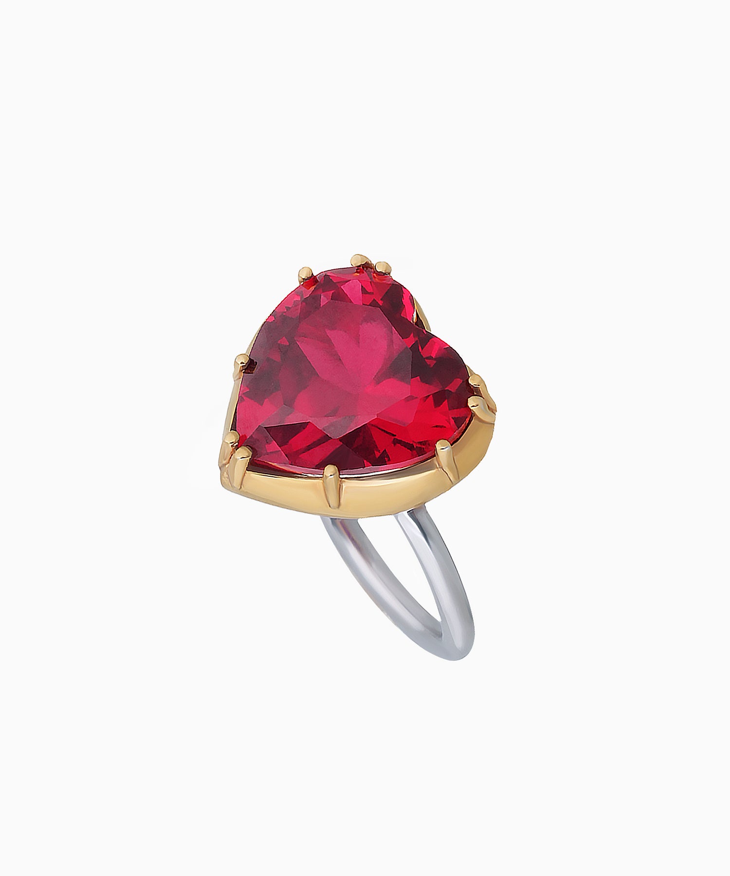 Red Corundum Heart Ring in Gold-Plated Sterling Silver