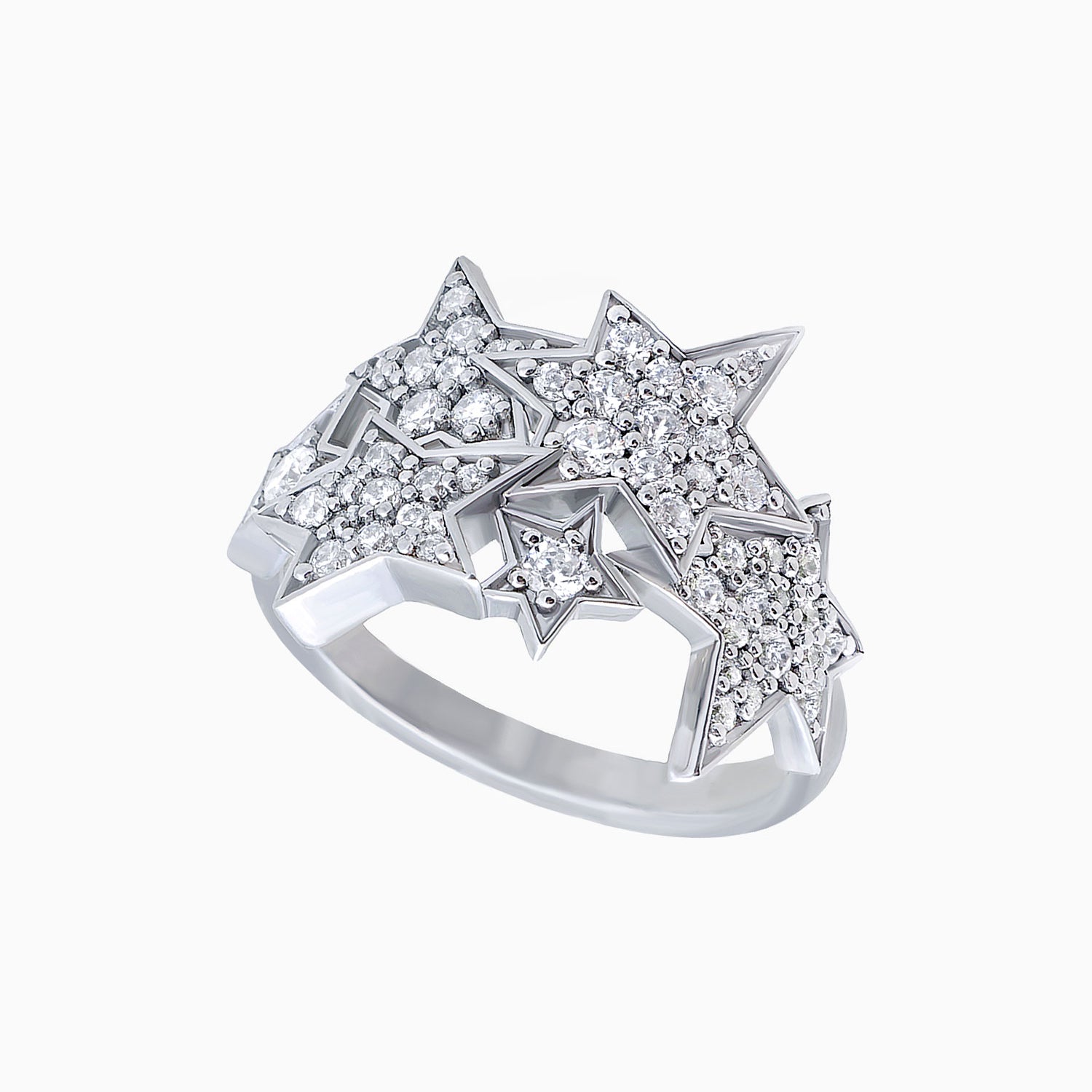 Orbit of Stars Ring in White Rhodium-Plated Sterling Silver