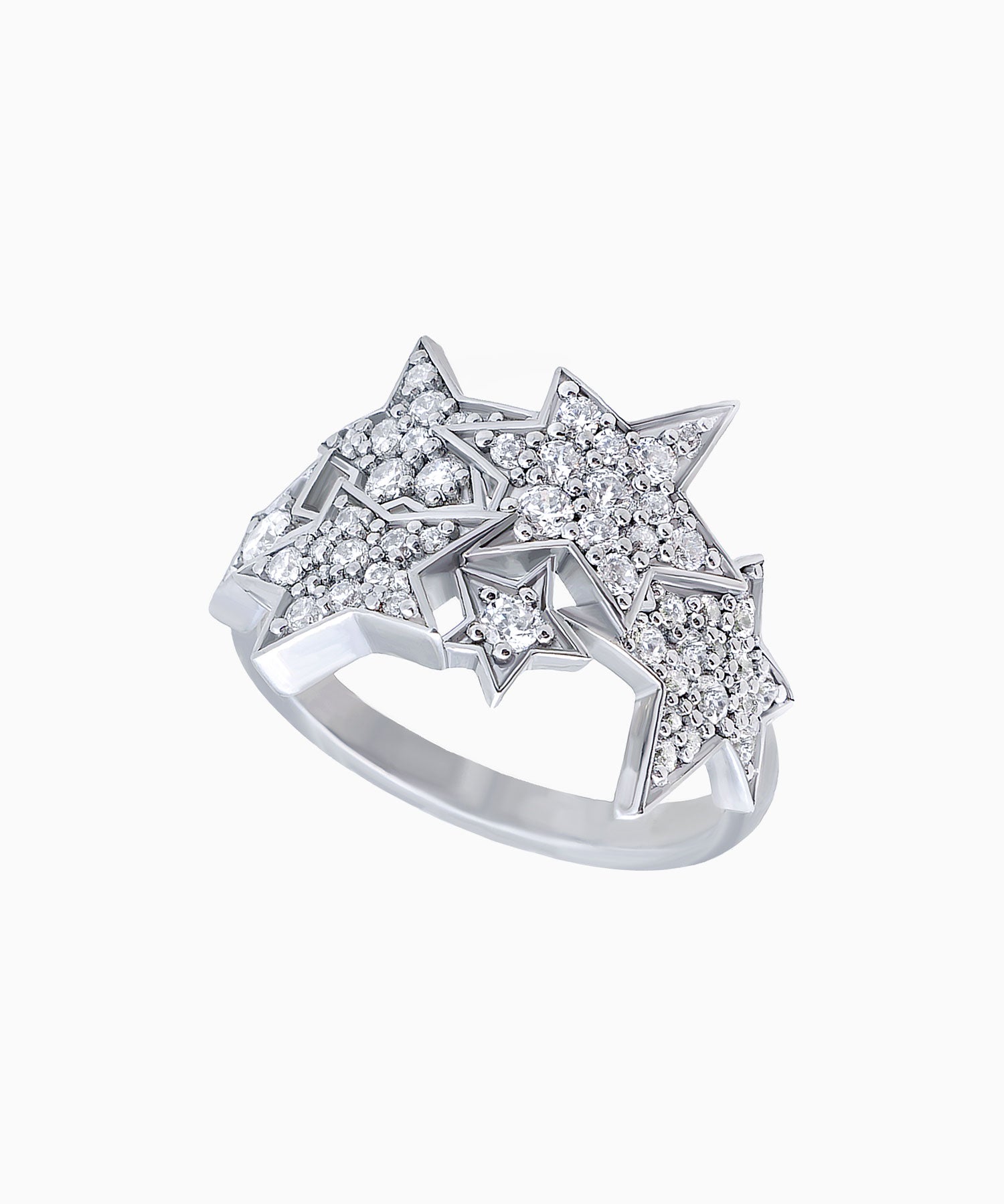 Orbit of Stars Ring in White Rhodium-Plated Sterling Silver