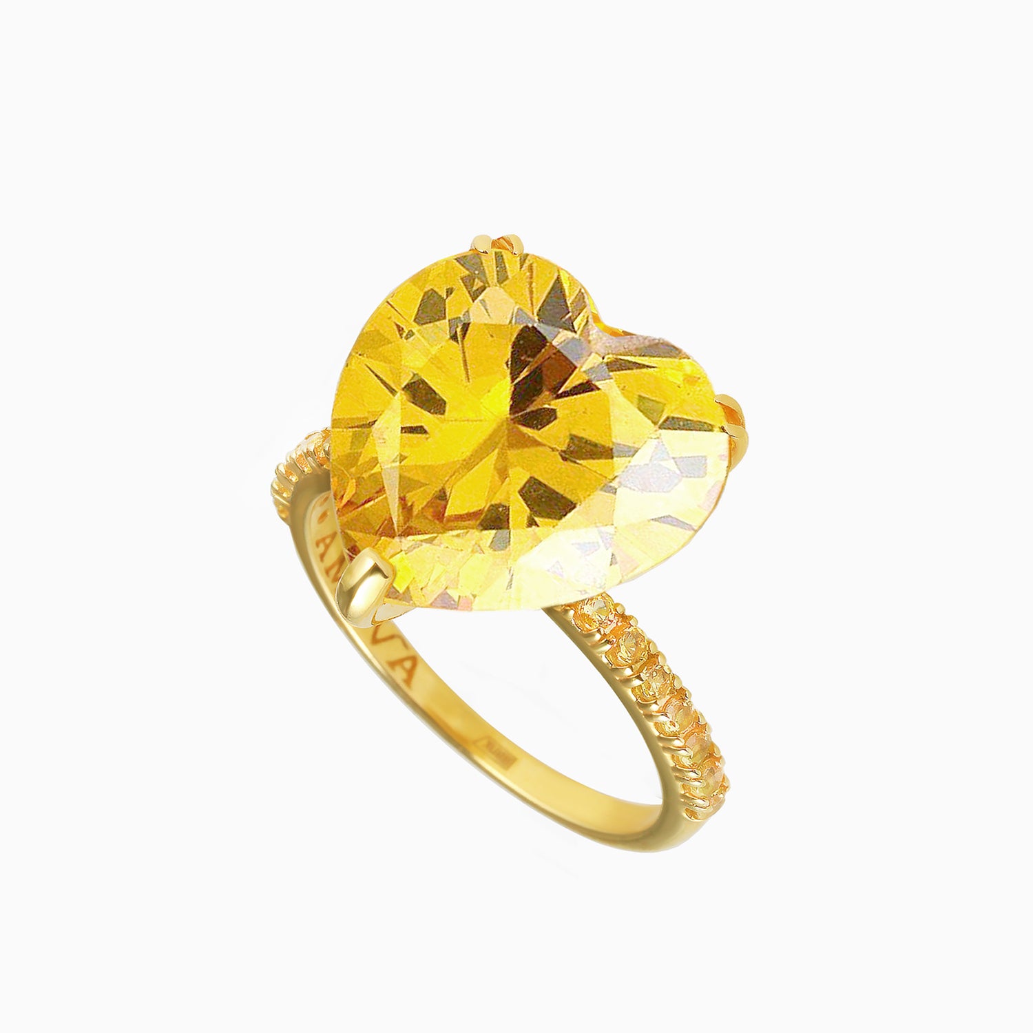 Gold-Plated Silver Ring with Heart-Cut Yellow Fabulite