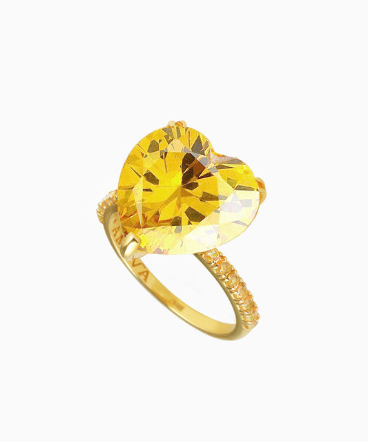 Gold-Plated Silver Ring with Heart-Cut Yellow Fabulite